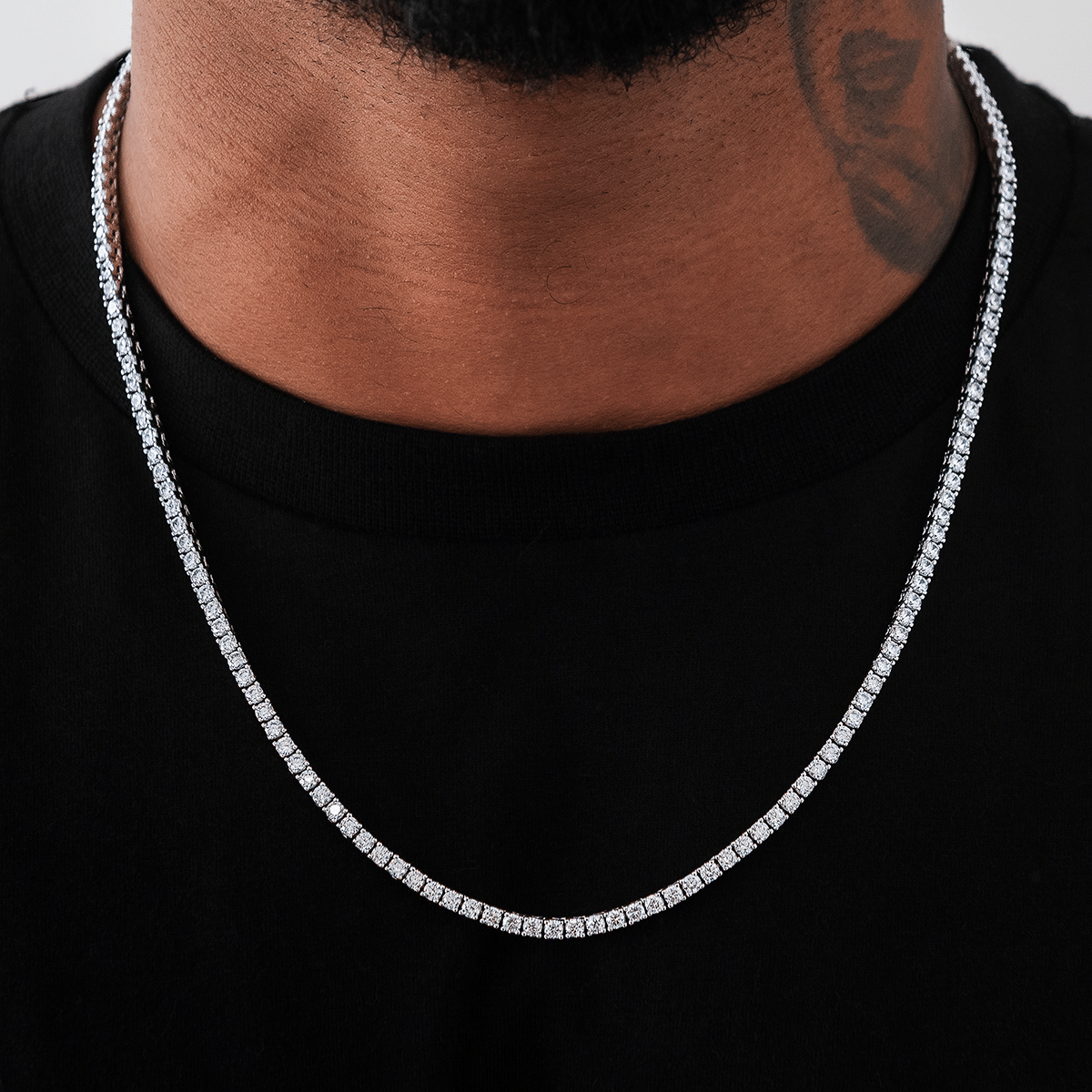 GLD Men Diamond Tennis Chain in White Gold - 3 mm