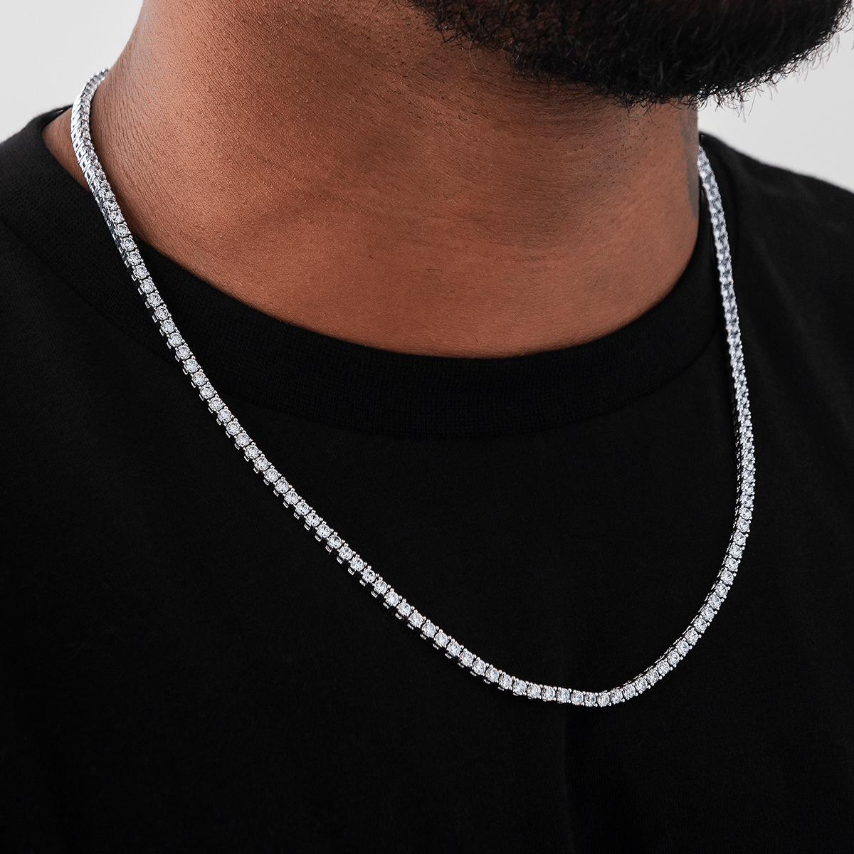 GLD Men Diamond Tennis Chain in White Gold - 3 mm