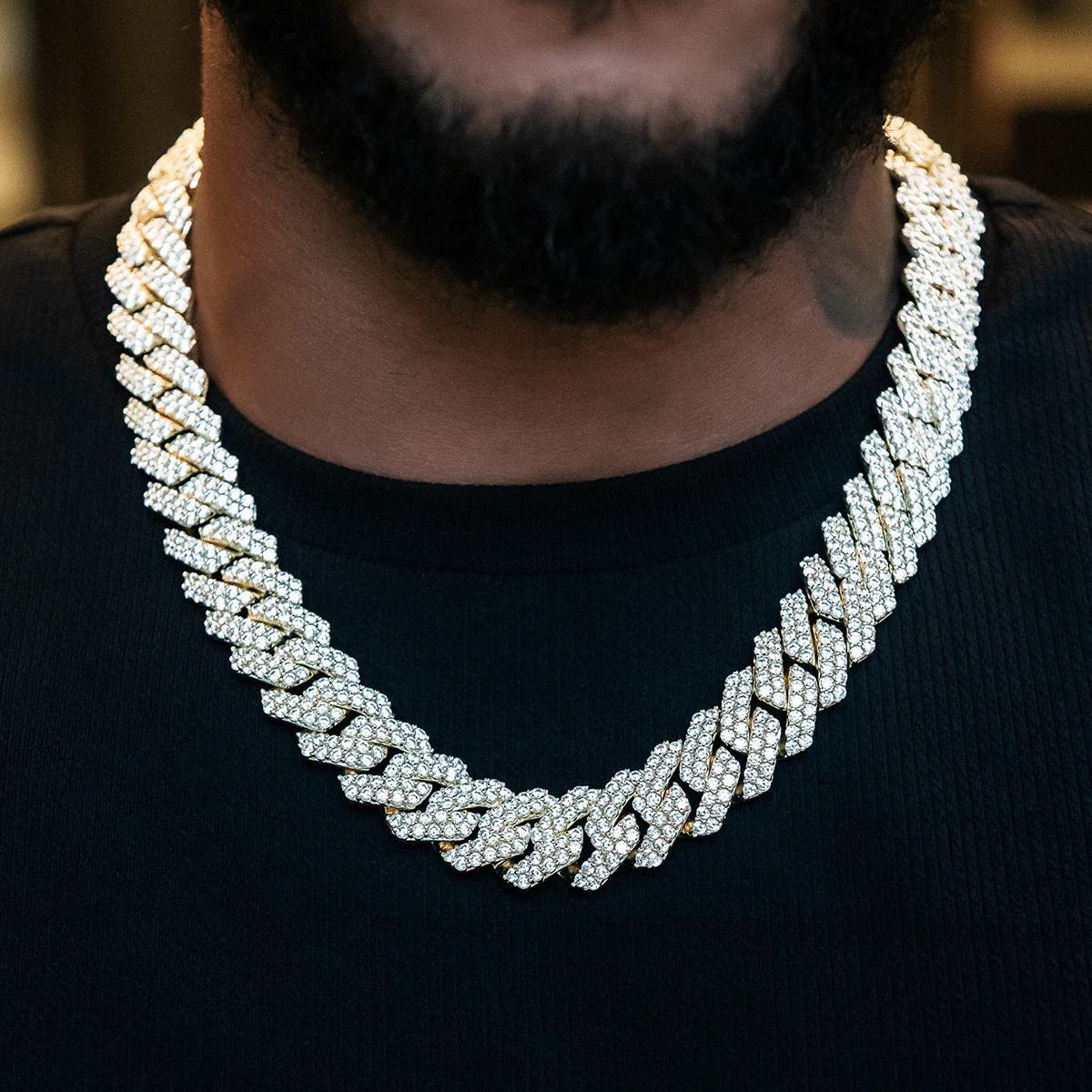 GLD Men Diamond Prong Cuban Chain in Yellow Gold - 19 mm