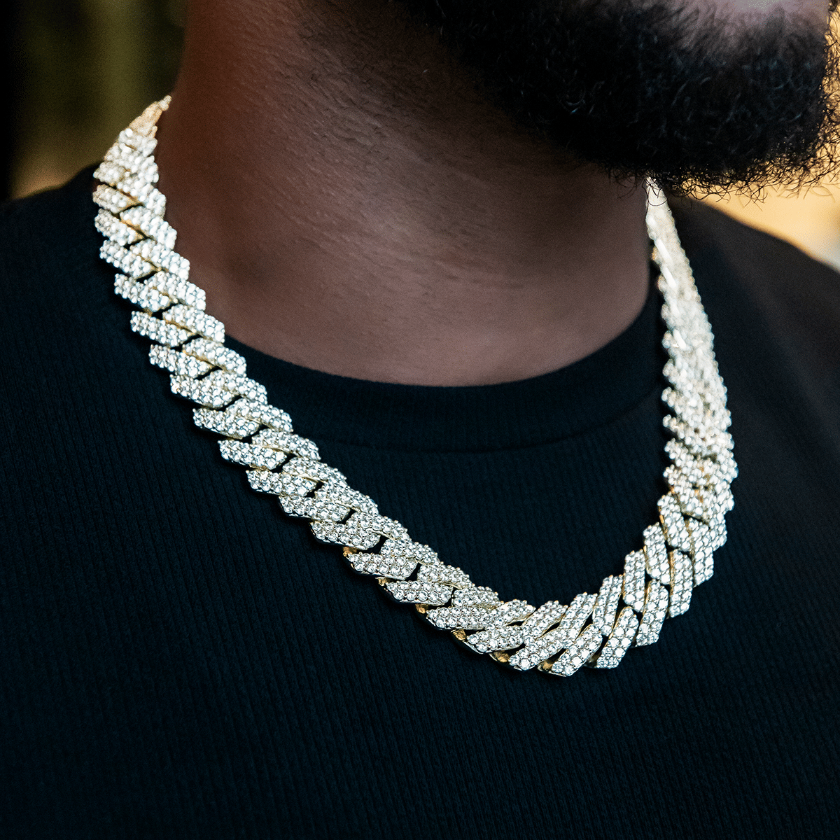 GLD Men Diamond Prong Cuban Chain in Yellow Gold - 19 mm