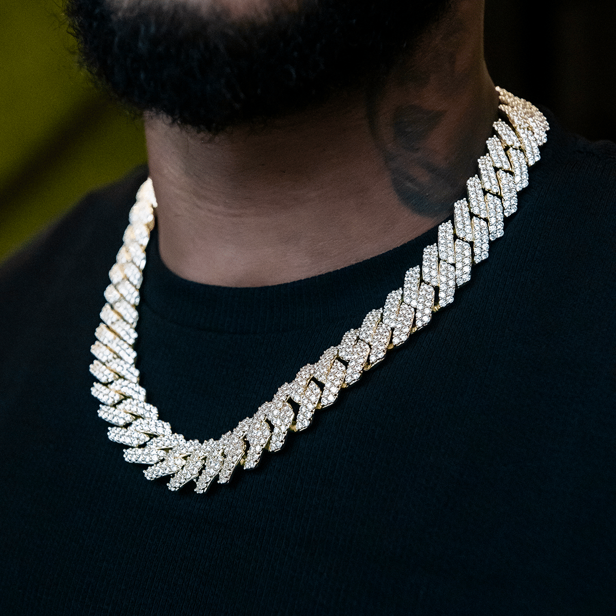 GLD Men Diamond Prong Cuban Chain in Yellow Gold - 19 mm