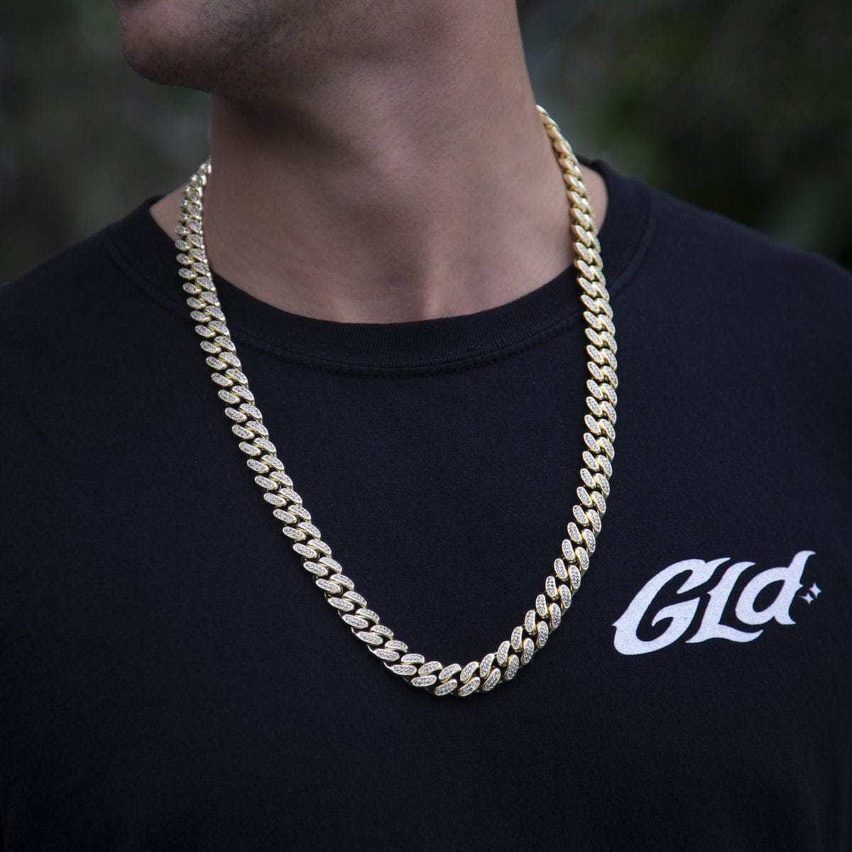 GLD Men Diamond Cuban Link Chain in Yellow Gold - 12 mm