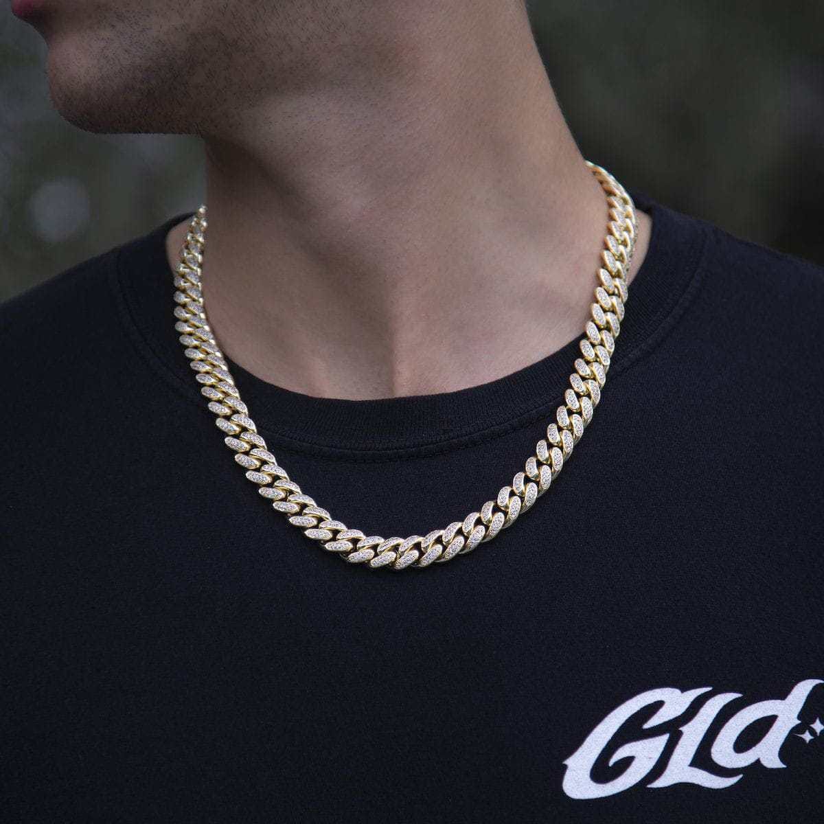 GLD Men Diamond Cuban Link Chain in Yellow Gold - 12 mm