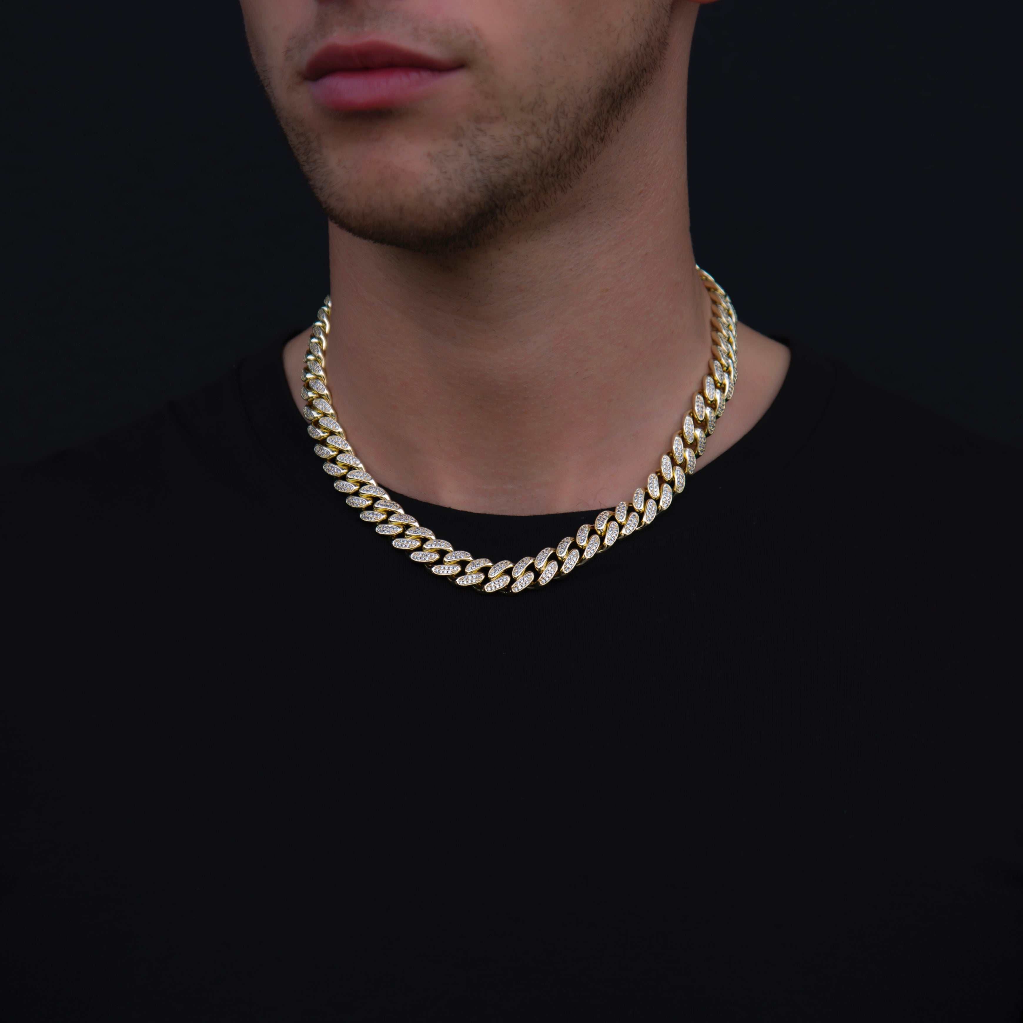 GLD Men Diamond Cuban Link Chain in Yellow Gold - 12 mm