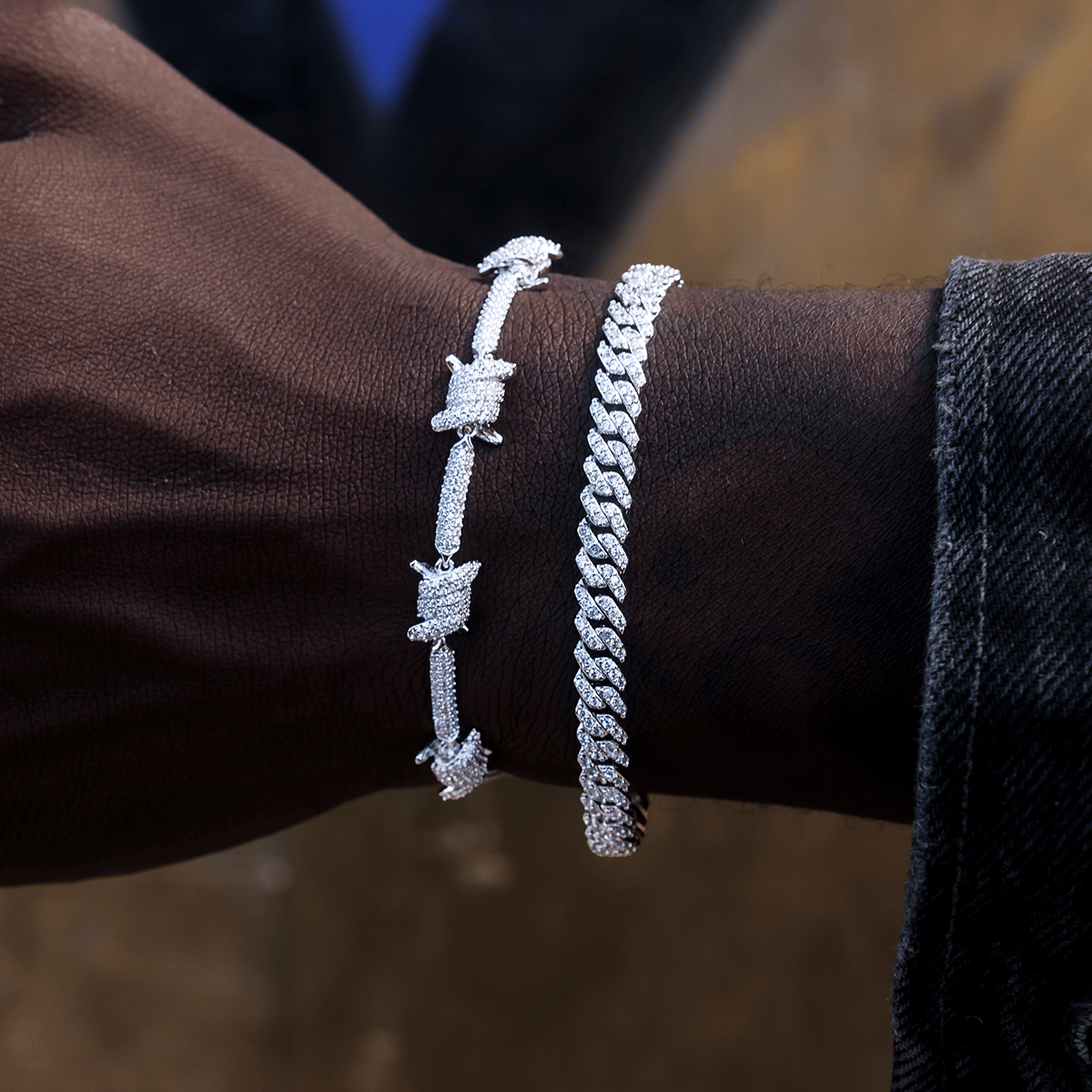 GLD Men Iced Barbed Wire Bracelet in White Gold