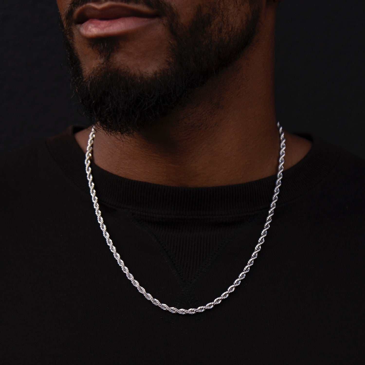 GLD Men Rope Chain in White Gold - 4 mm