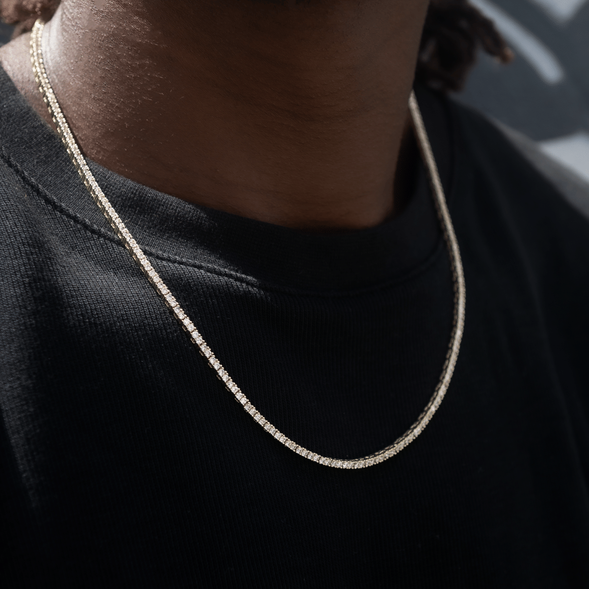 GLD Men Diamond Tennis Chain in Yellow Gold - 2 mm