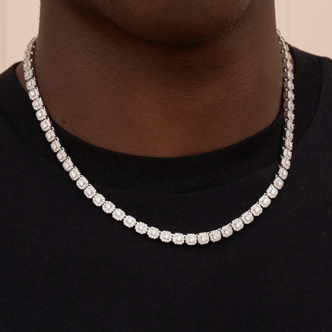 GLD Men Micro Clustered Tennis Chain in White Gold - 6 mm