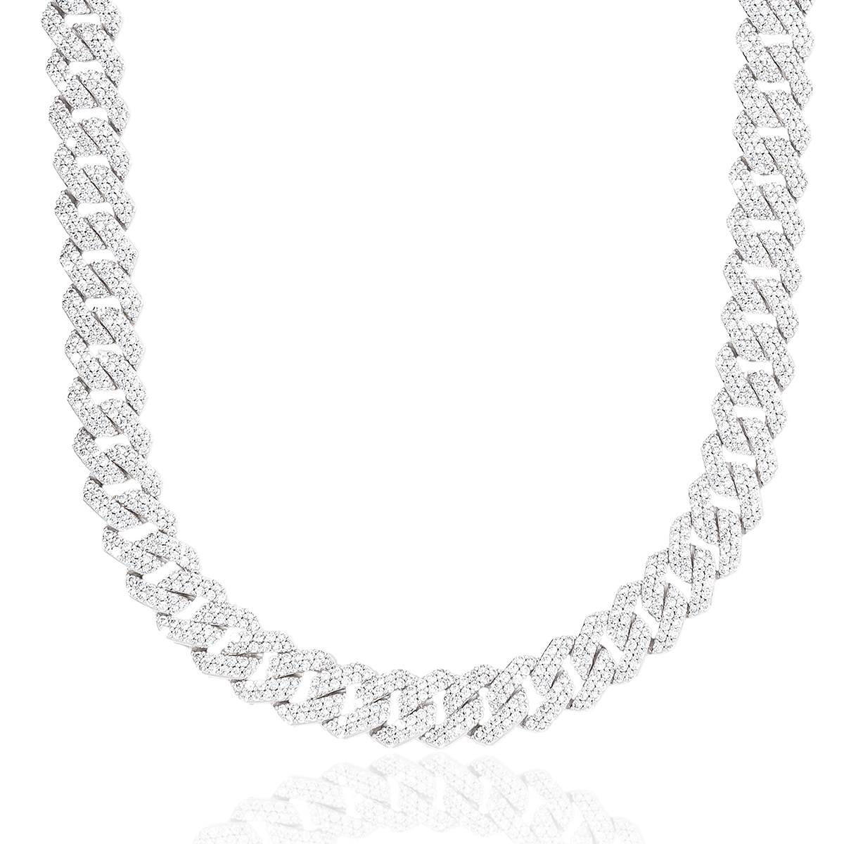 GLD Men Diamond Prong Link Chain in White Gold - 12 mm