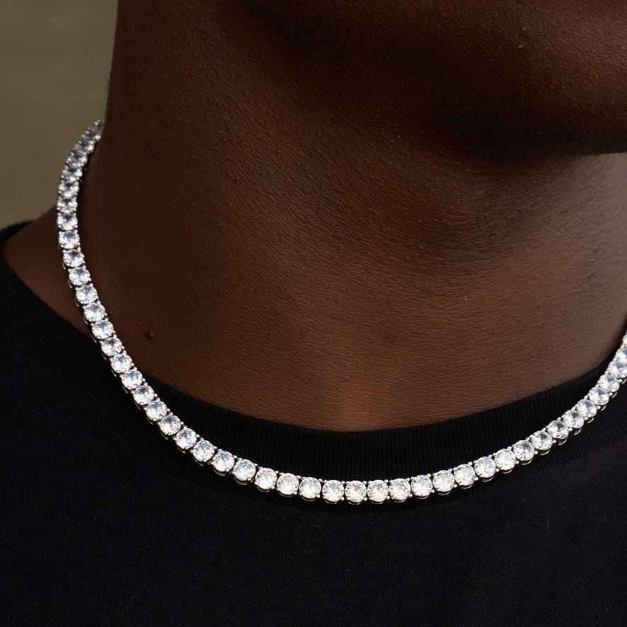 GLD Men Diamond Tennis Chain in White Gold - 5 mm