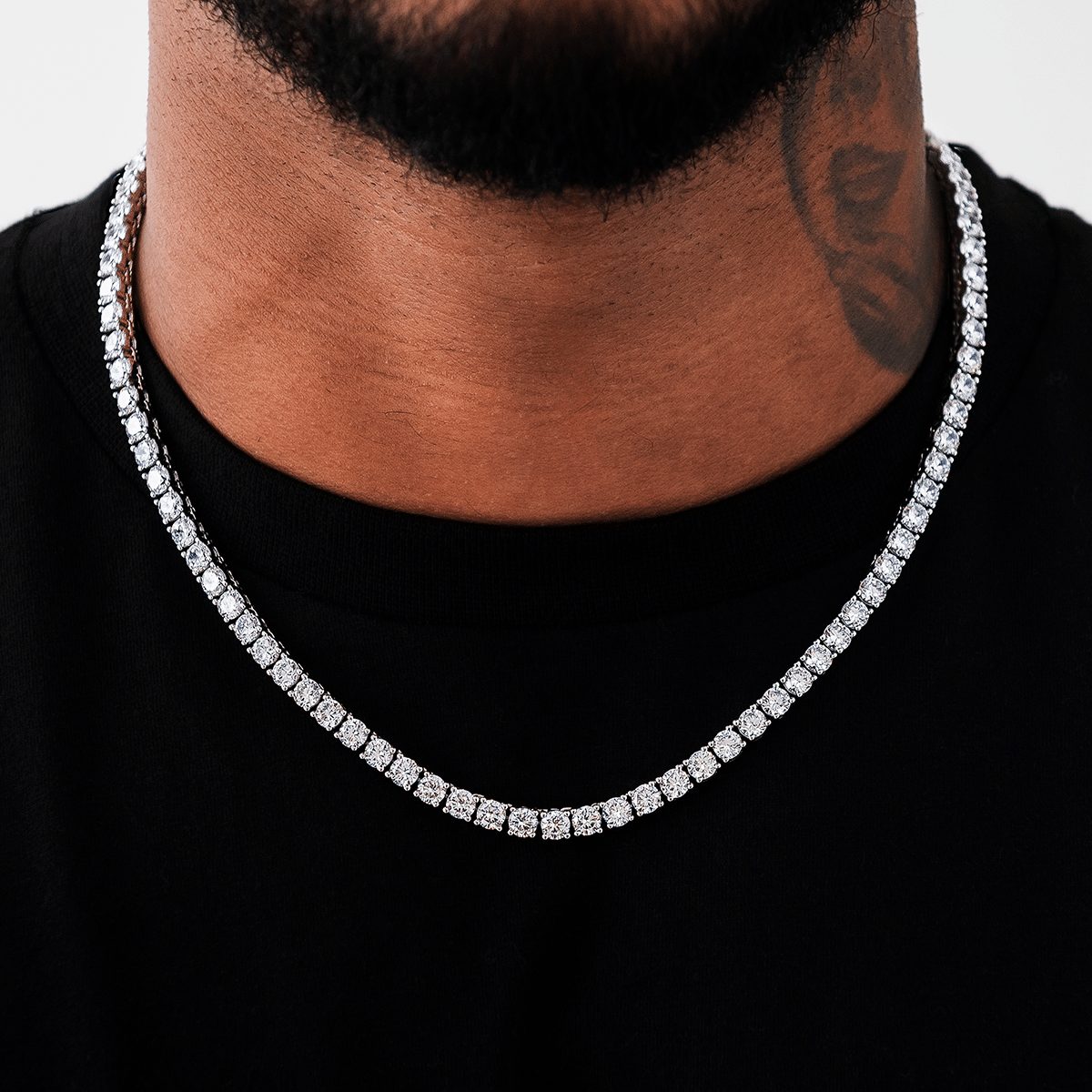 GLD Men Diamond Tennis Chain in White Gold - 5 mm