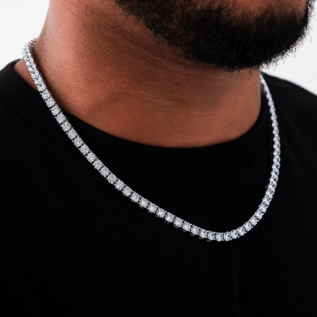 GLD Men Diamond Tennis Chain in White Gold - 5 mm
