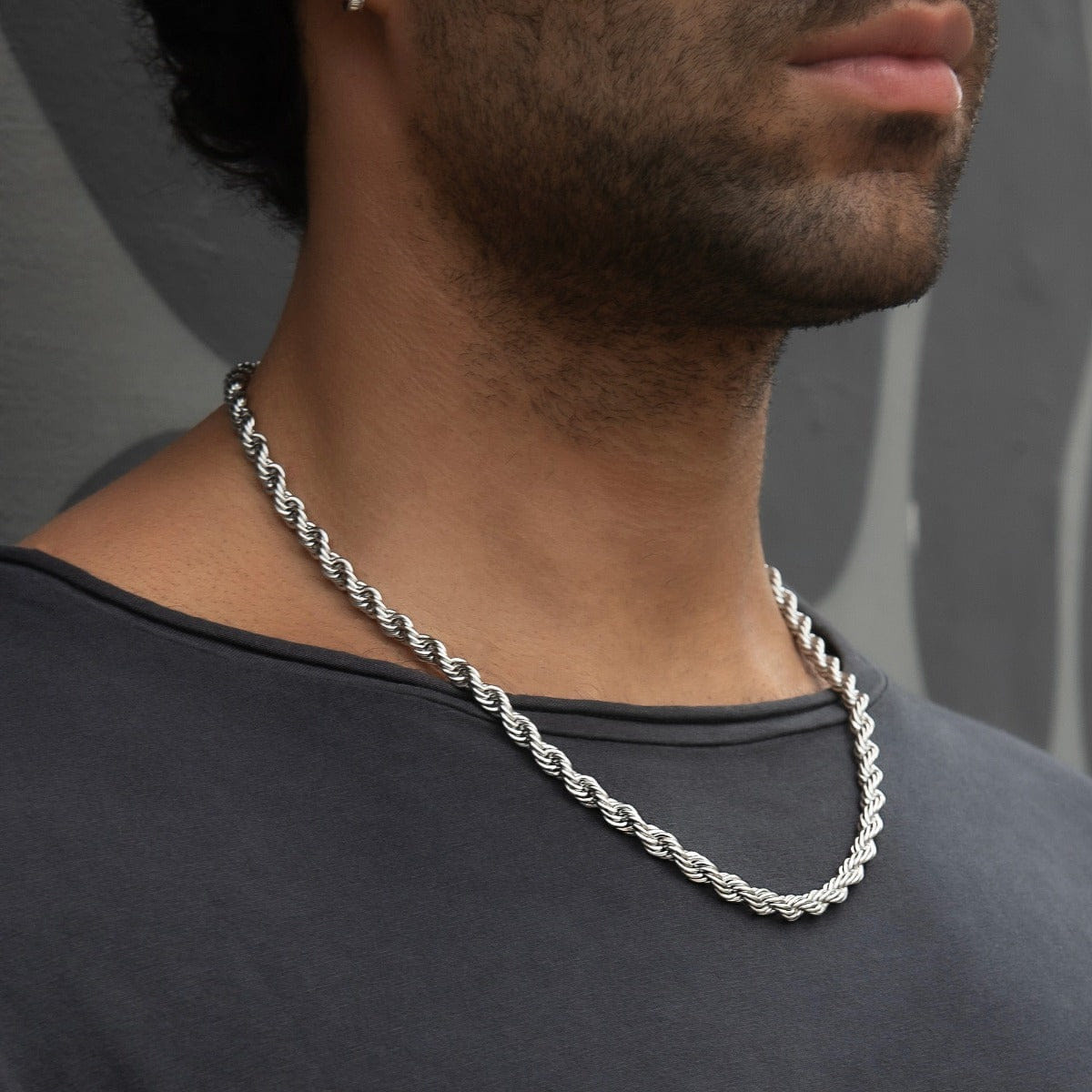 GLD Men Rope Chain in White Gold - 6 mm