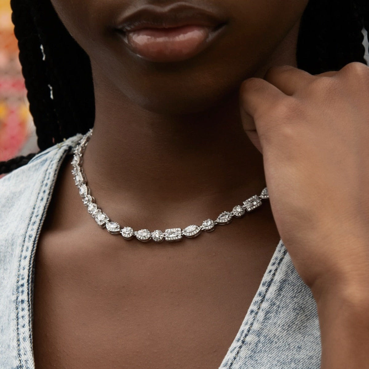 GLD Women Mixed Diamond Pave Necklace in White Gold