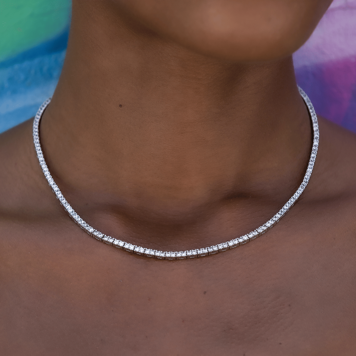 GLD Women Diamond Tennis Necklace in White Gold - 2 mm