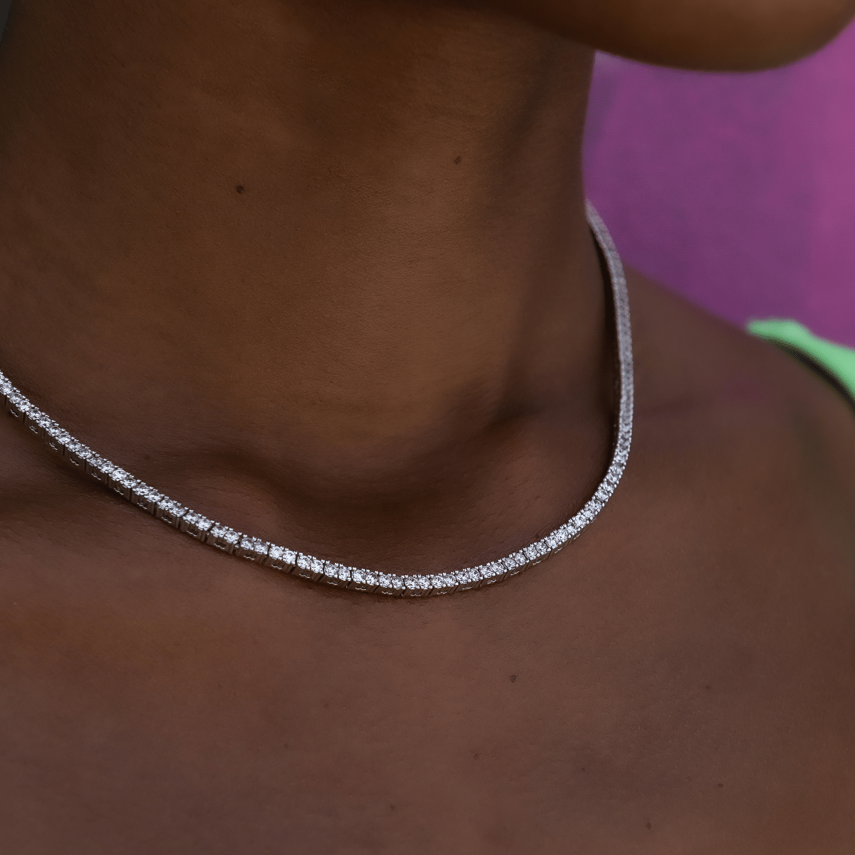 GLD Women Diamond Tennis Necklace in White Gold - 2 mm