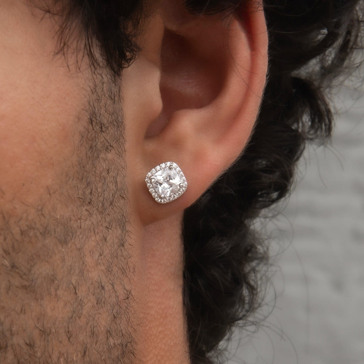 GLD Men Cushion Cut Earrings in White Gold