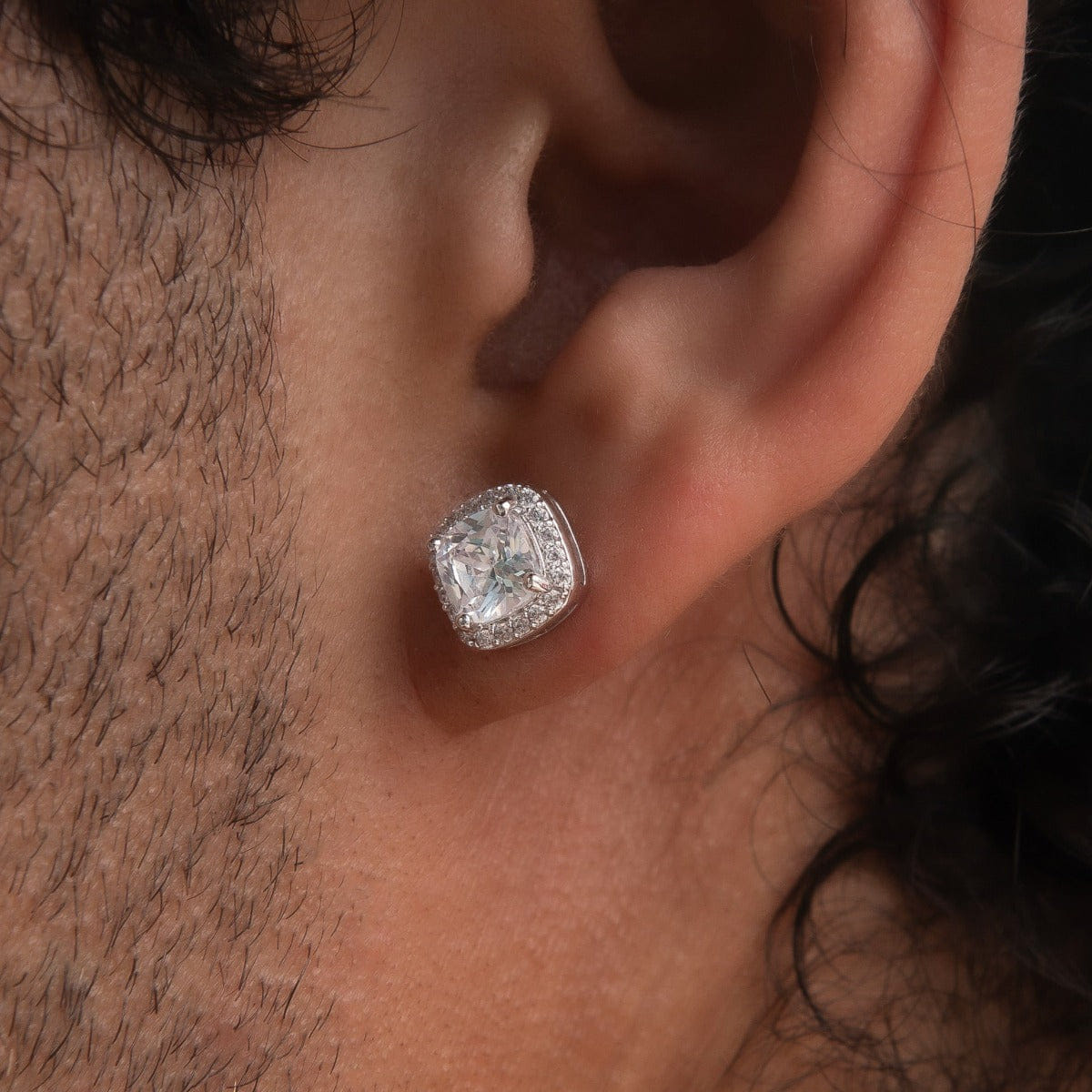 GLD Men Cushion Cut Earrings in White Gold