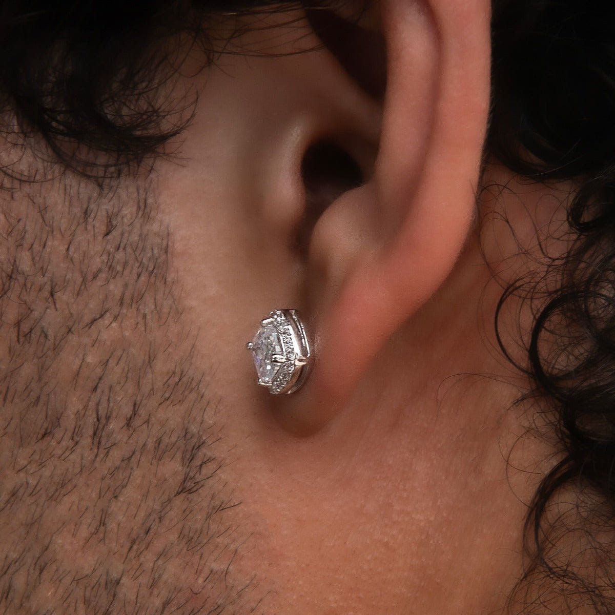 GLD Men Cushion Cut Earrings in White Gold