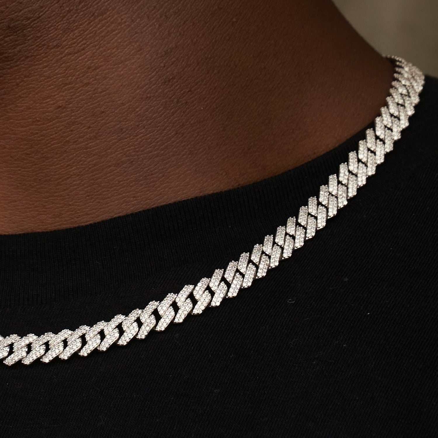 GLD Men Diamond Prong Cuban Chain in White Gold - 8.5 mm