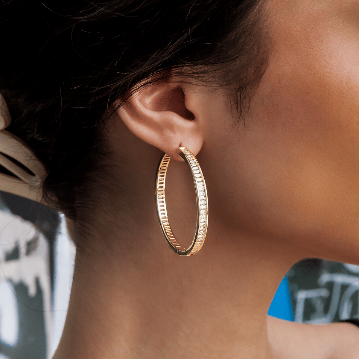 GLD Women Baguette Hoop Earrings in Yellow Gold