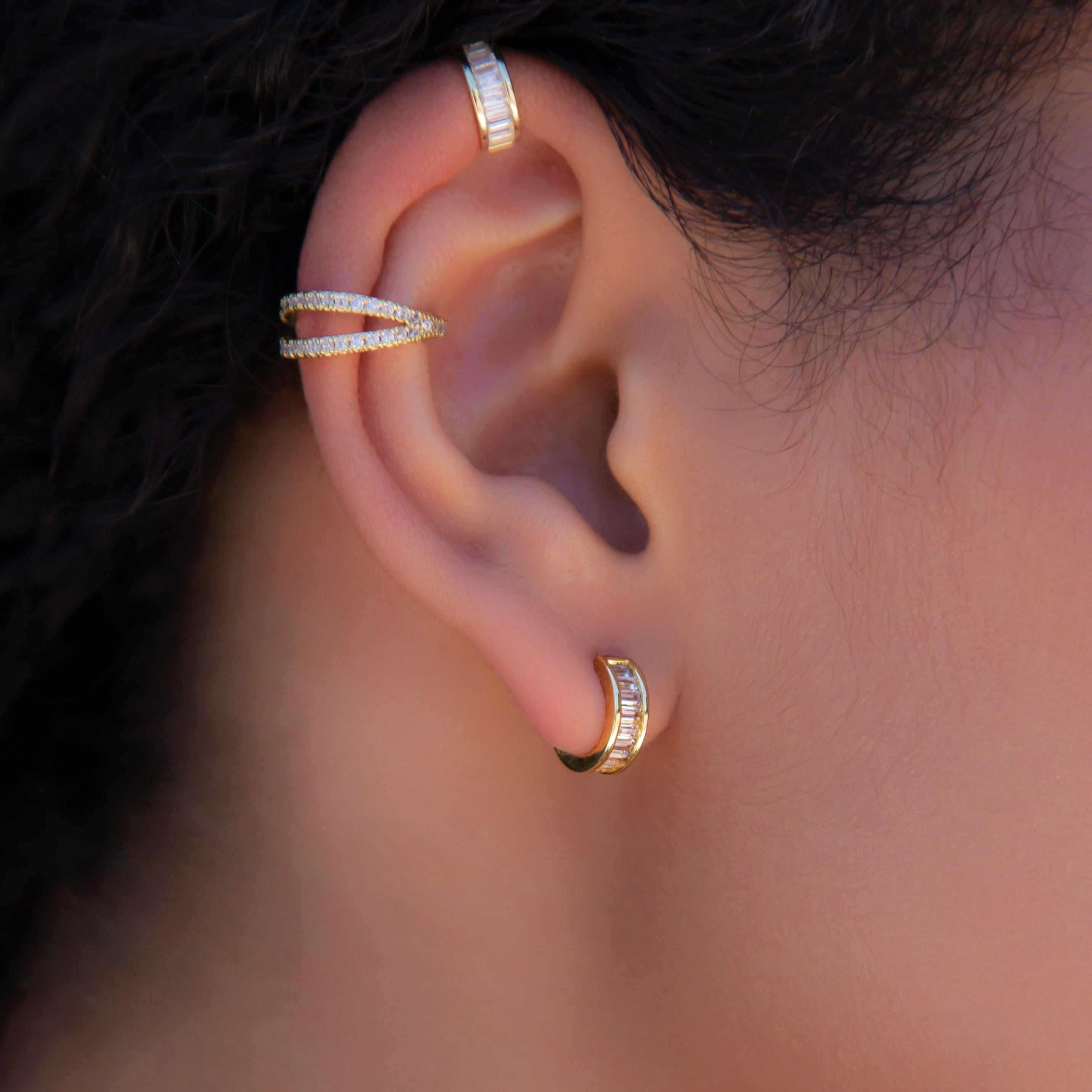 GLD Women Baguette Hoop Earrings in Yellow Gold