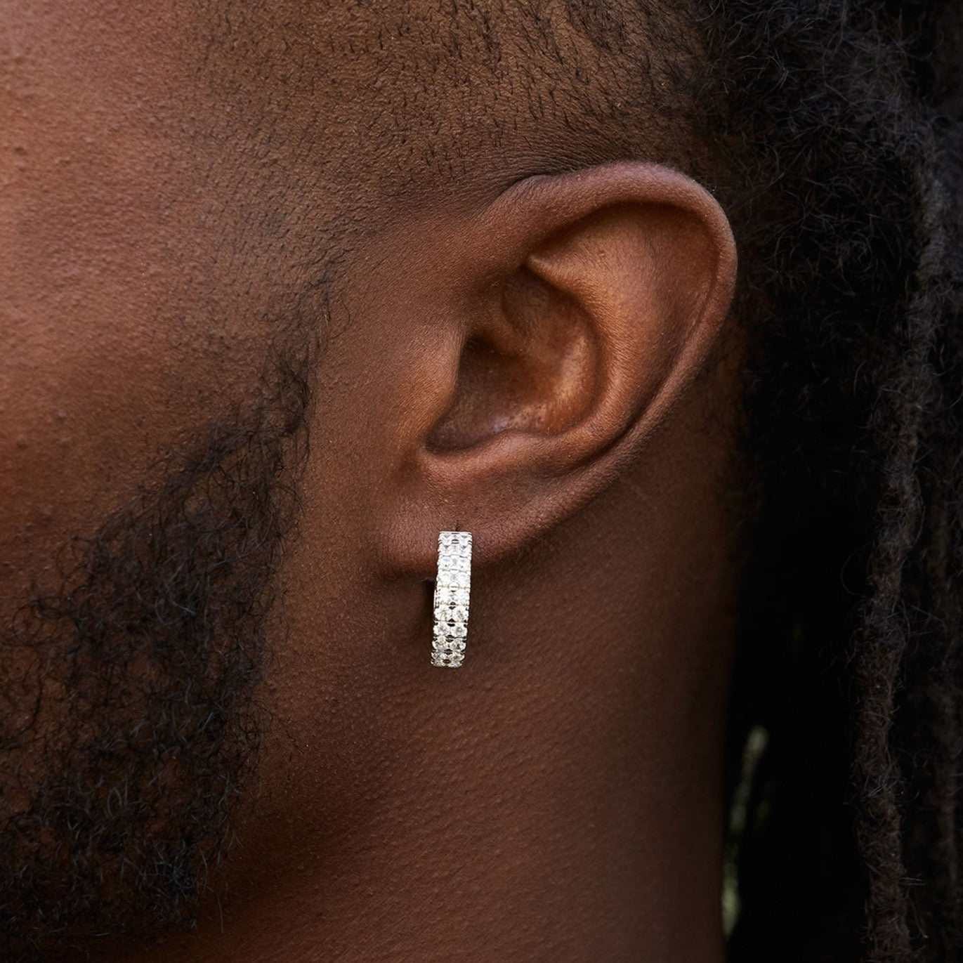 GLD Men Double Row Hoop Earrings in White Gold