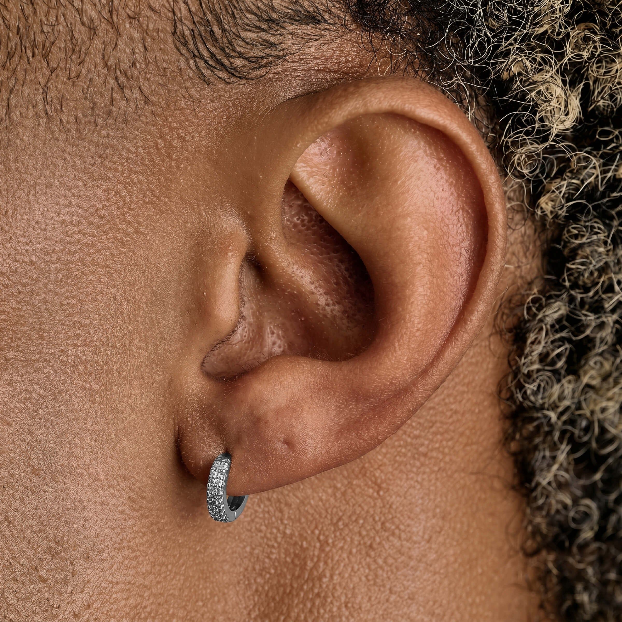 GLD Men Double Row Hoop Earrings in White Gold