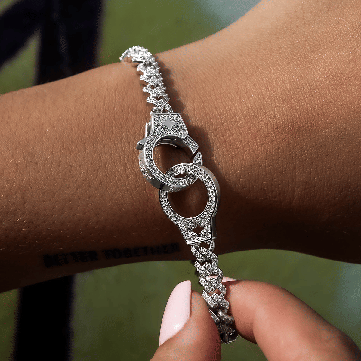 GLD Women Iced Handcuff Diamond Prong Cuban Bracelet in White Gold