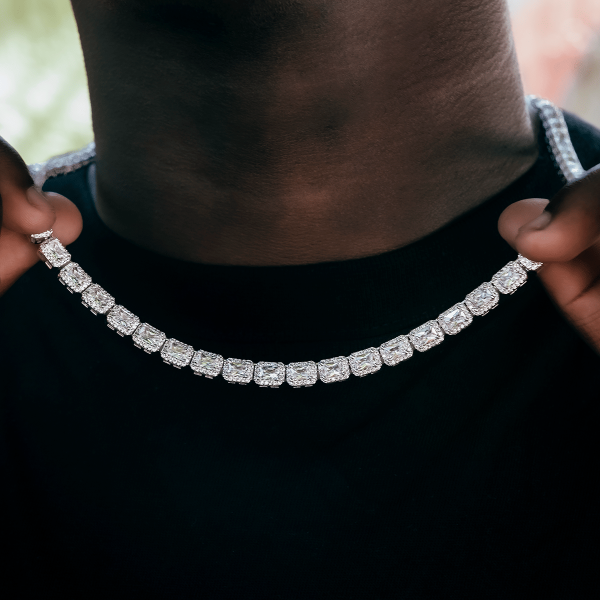 GLD Men Diamond Cushion Cut Tennis Chain