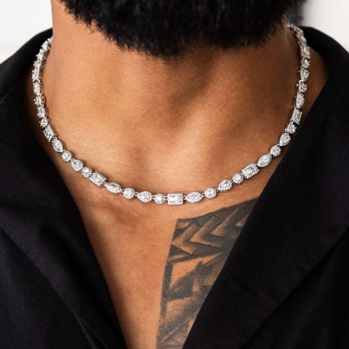 GLD Men Mixed Diamond Pave Chain in White Gold