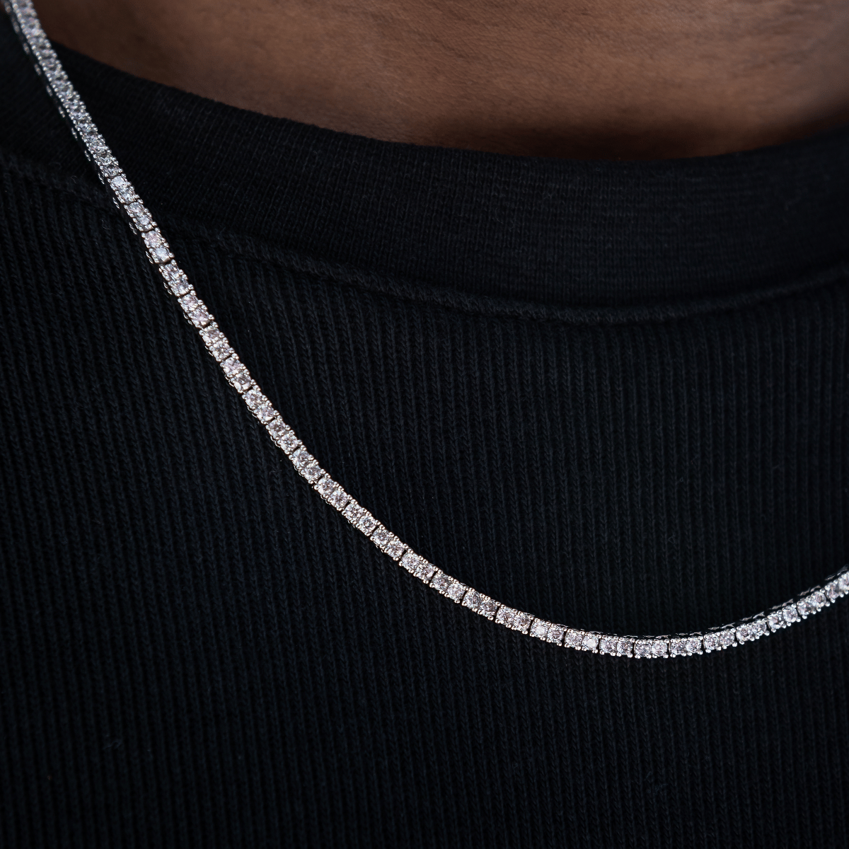 GLD Men Diamond Tennis Chain in White Gold - 2 mm