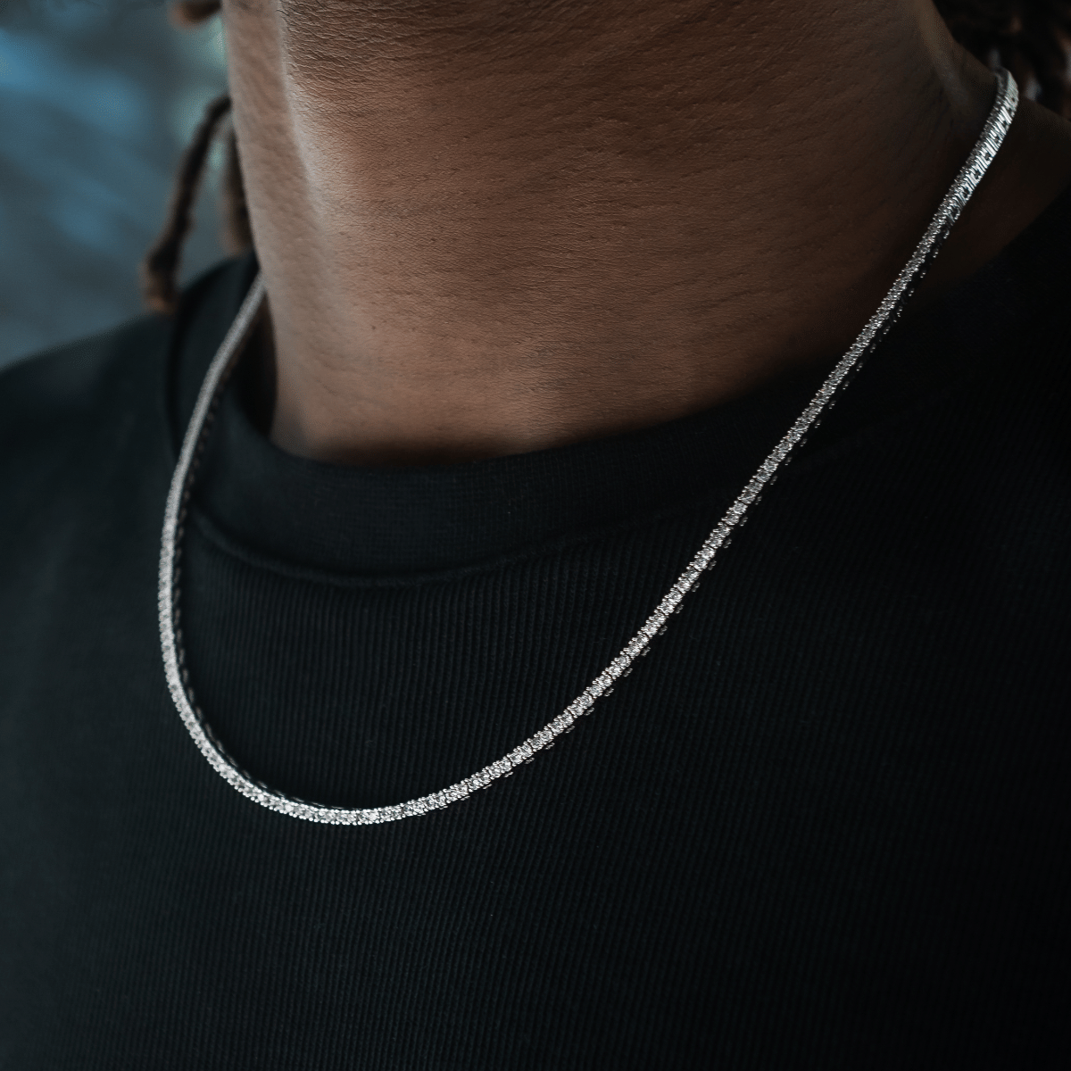 GLD Men Diamond Tennis Chain in White Gold - 2 mm