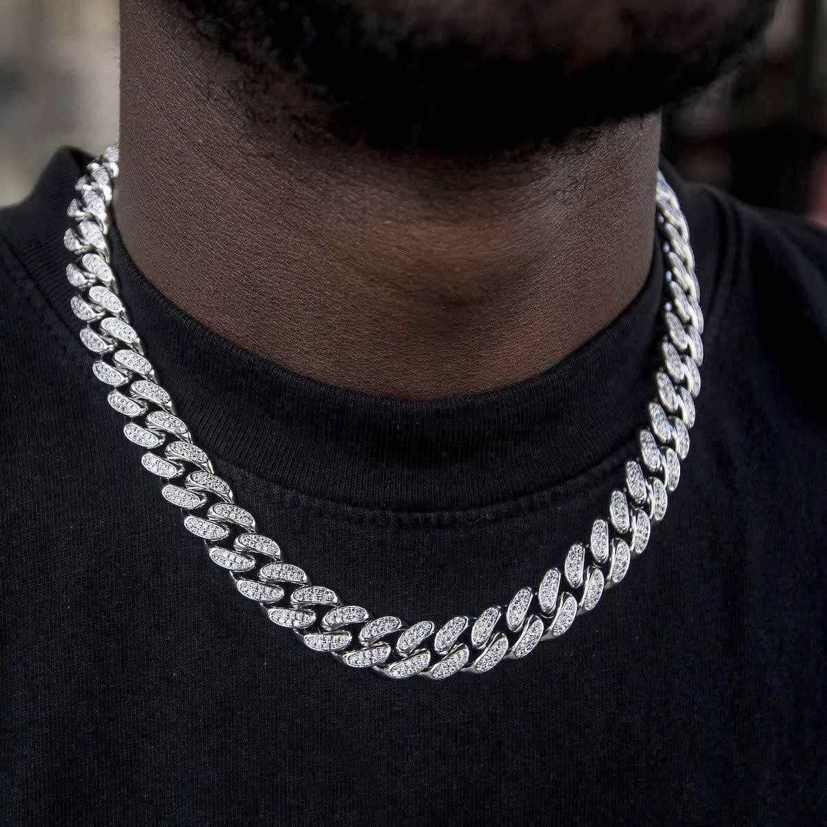 GLD Men Diamond Cuban Link Chain in White Gold - 12 mm
