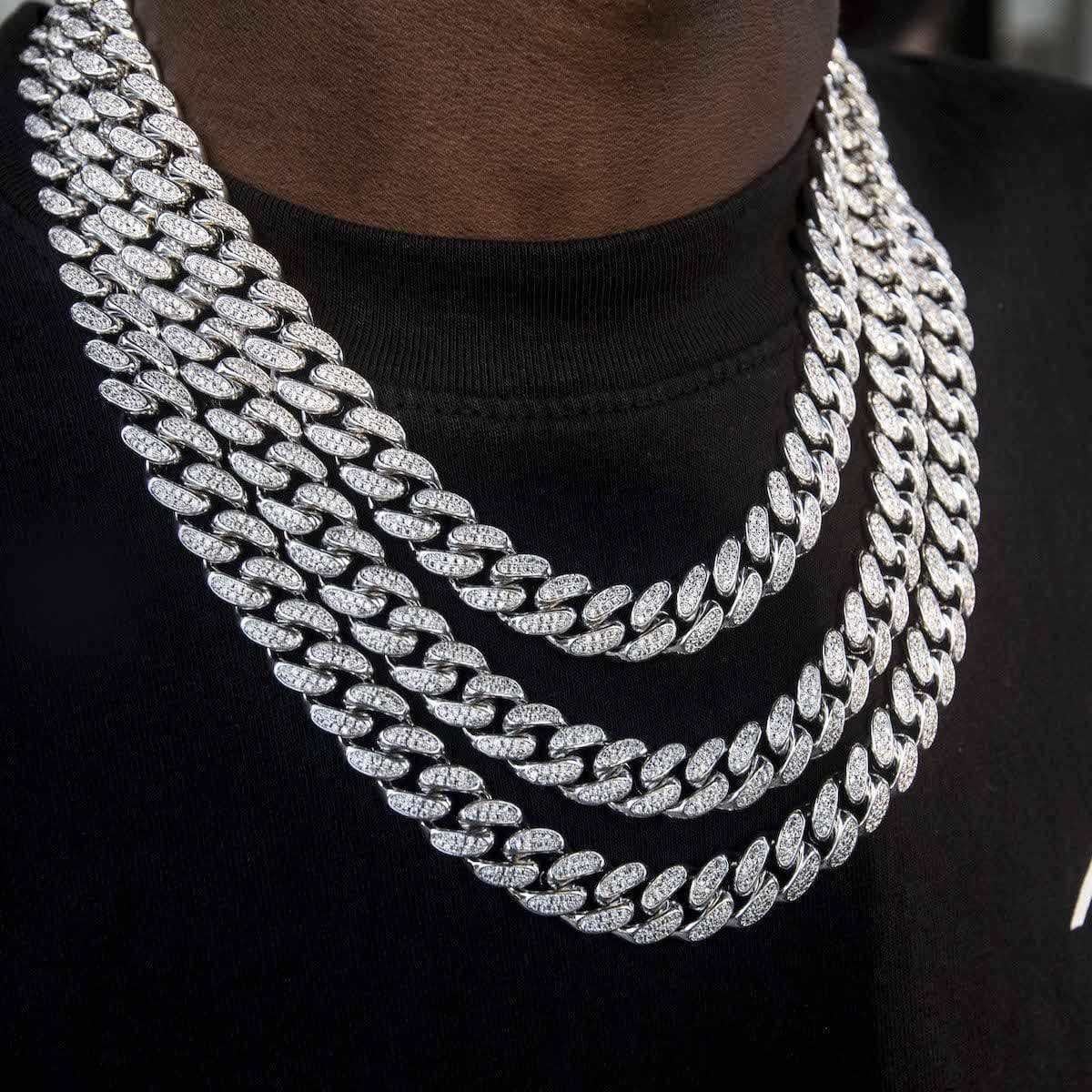 GLD Men Diamond Cuban Link Chain in White Gold - 12 mm