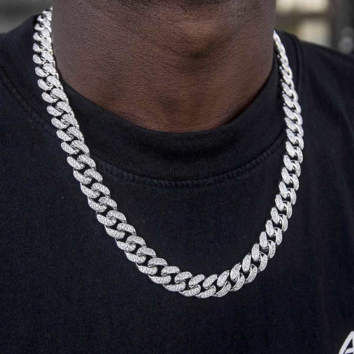 GLD Men Diamond Cuban Link Chain in White Gold - 12 mm