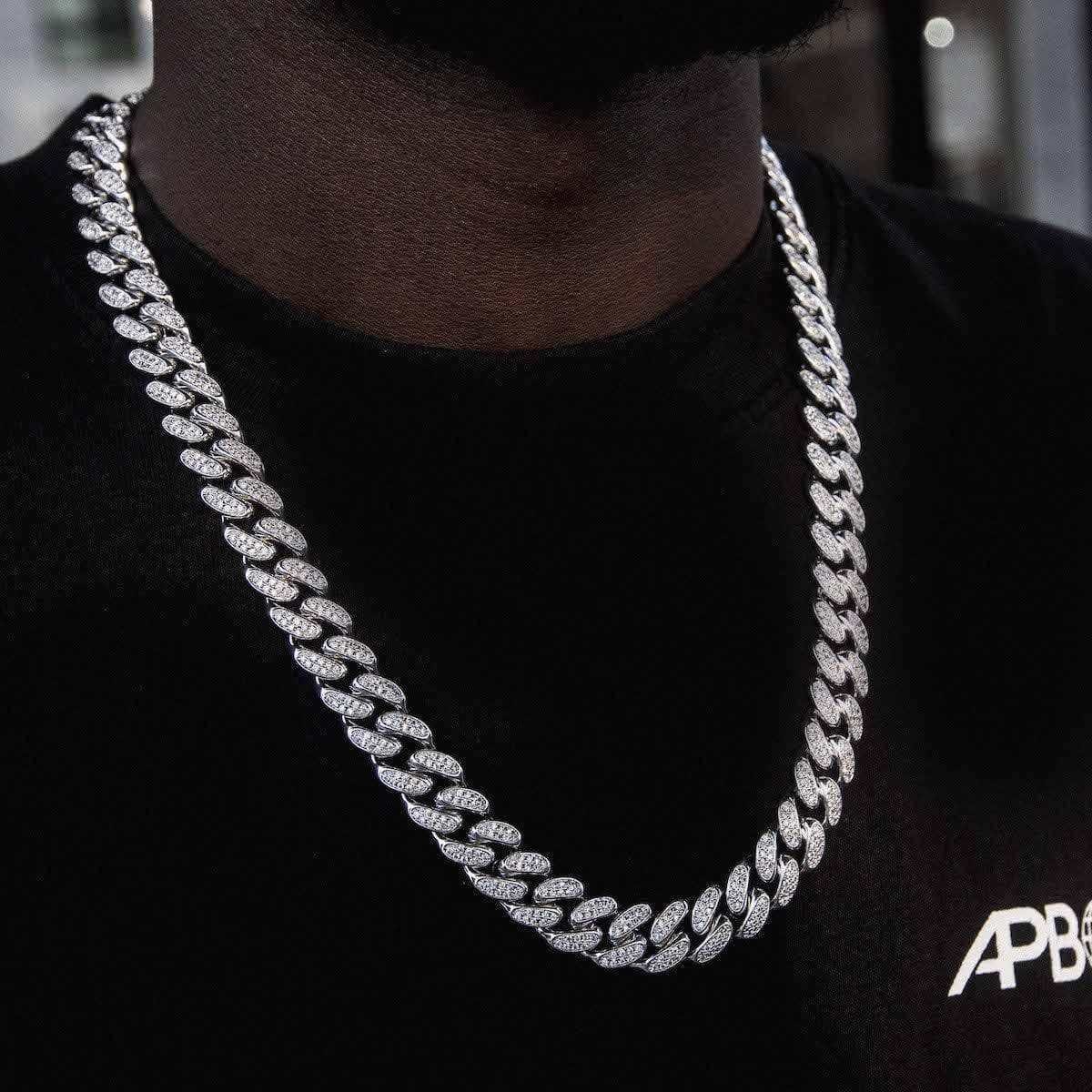 GLD Men Diamond Cuban Link Chain in White Gold - 12 mm