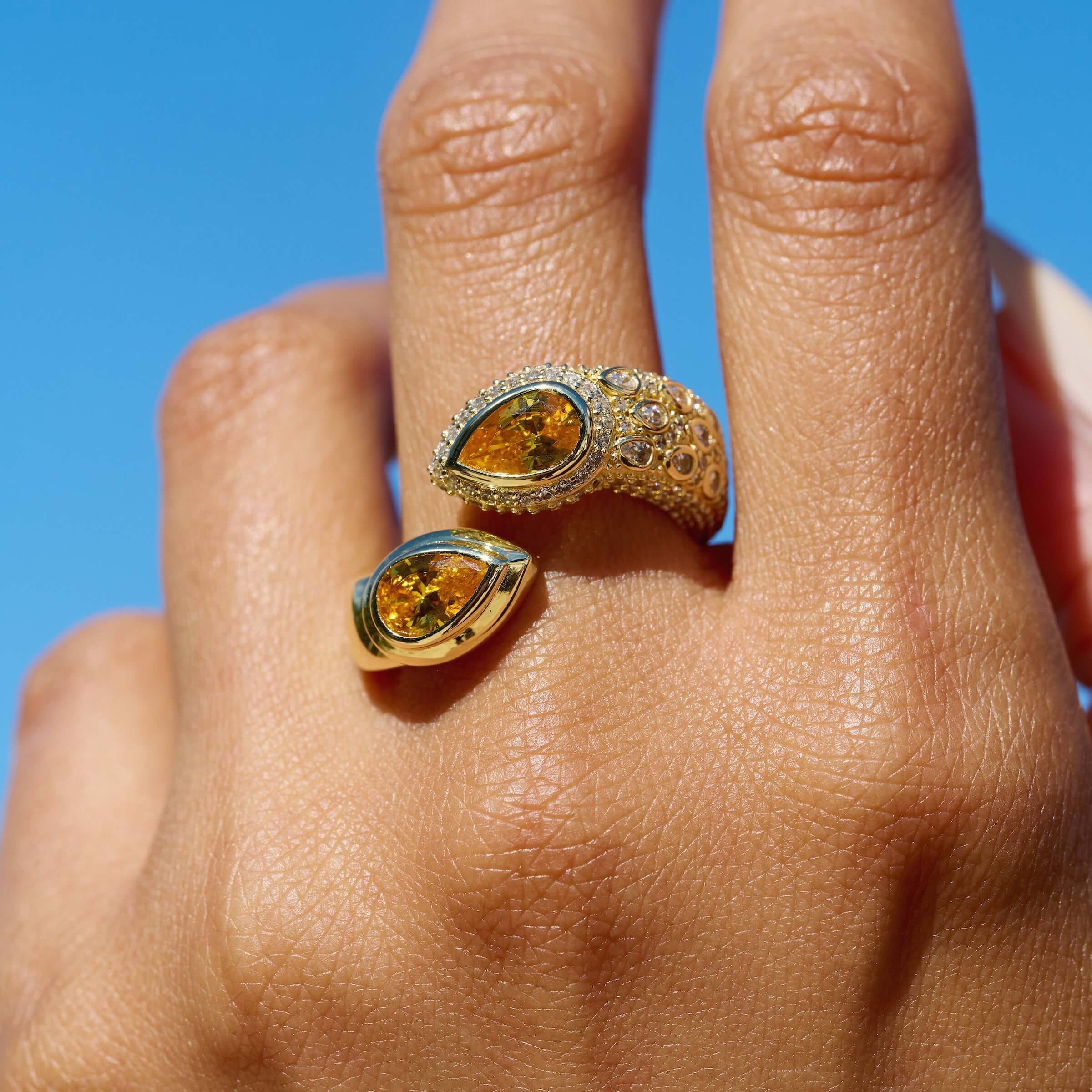 GLD Women Double Pear Canary Ring in Yellow Gold Vermeil