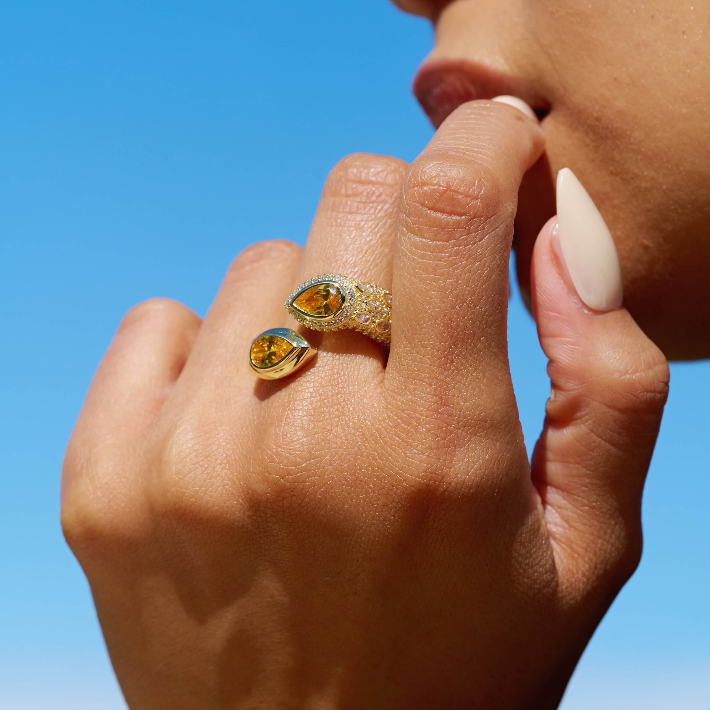 GLD Women Double Pear Canary Ring in Yellow Gold Vermeil