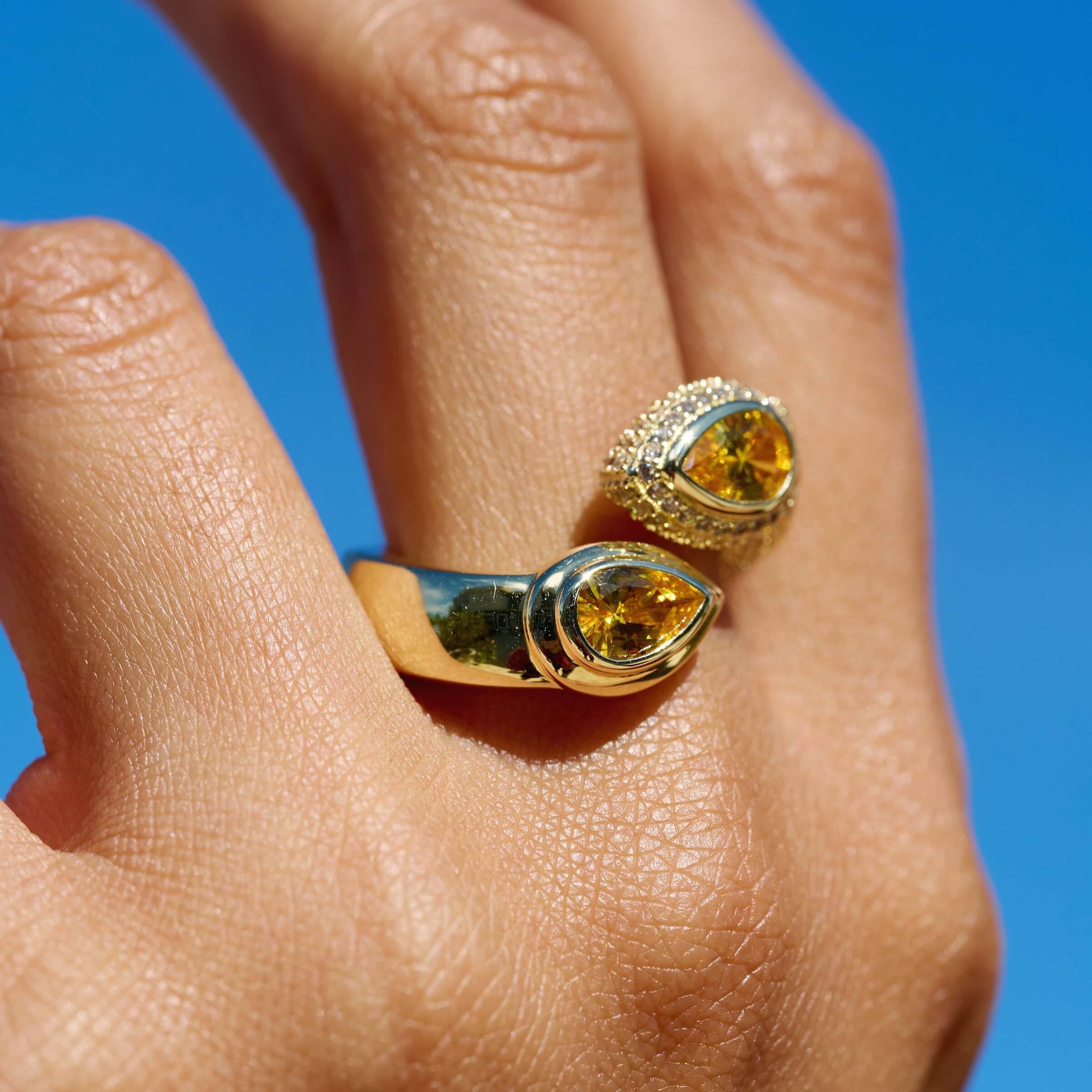 GLD Women Double Pear Canary Ring in Yellow Gold Vermeil