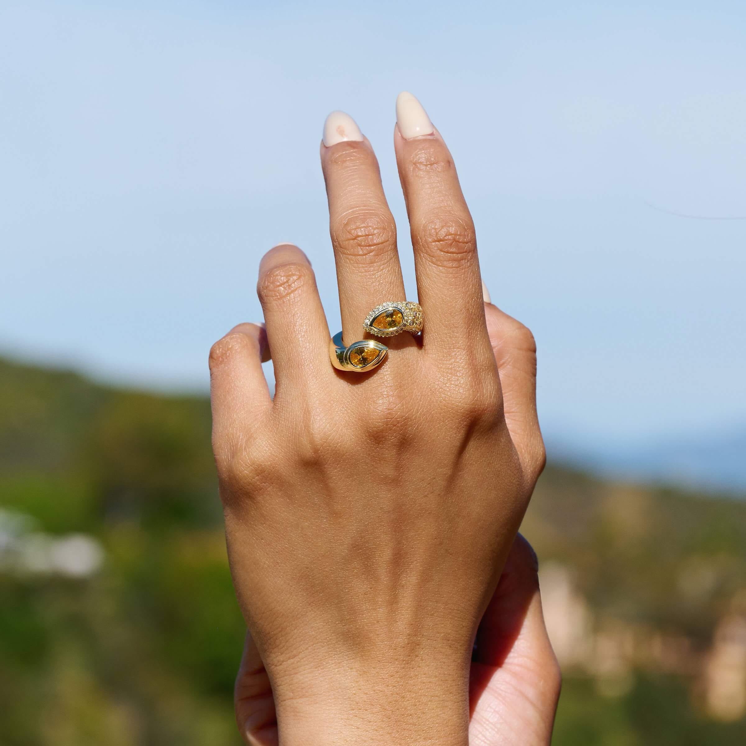 GLD Women Double Pear Canary Ring in Yellow Gold Vermeil