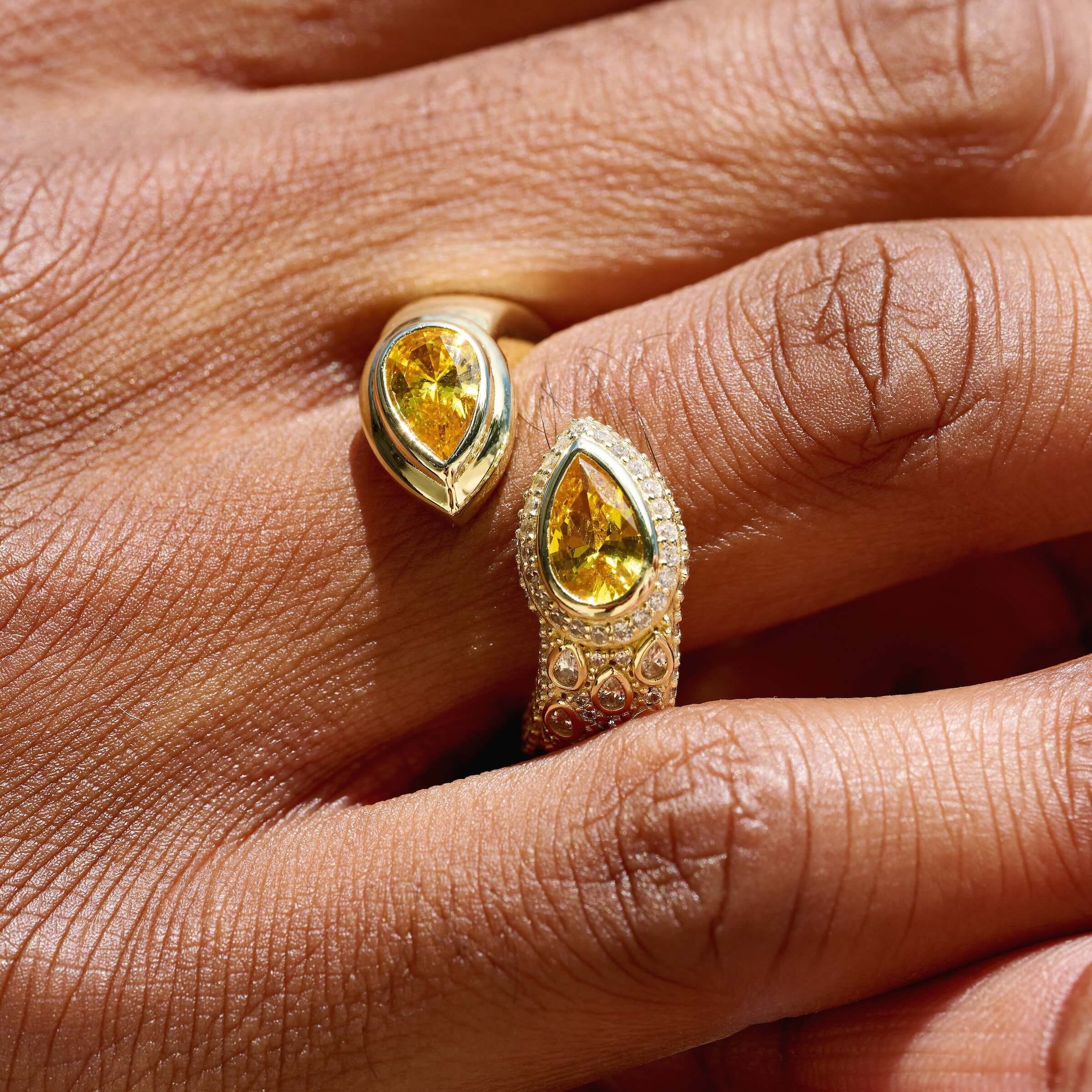 GLD Men Double Pear Canary Ring in Yellow Gold Vermeil