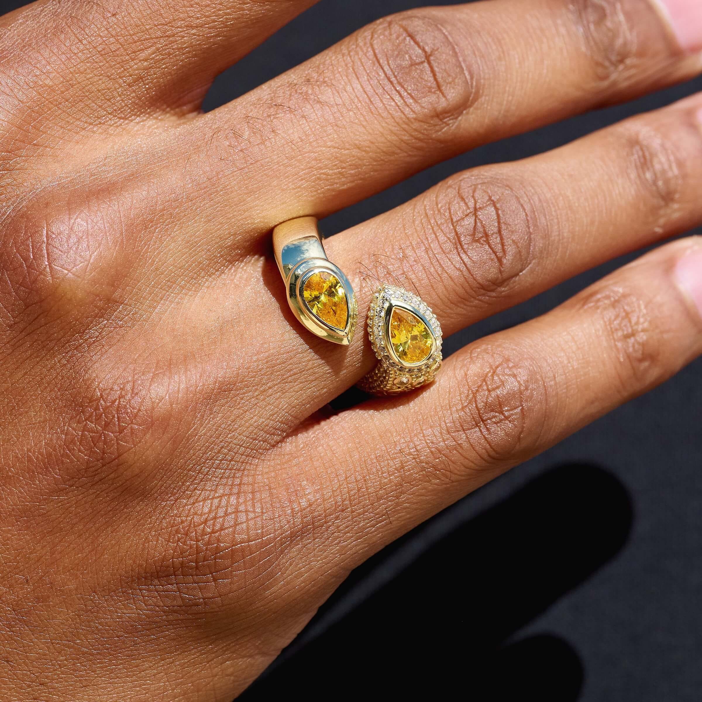 GLD Men Double Pear Canary Ring in Yellow Gold Vermeil