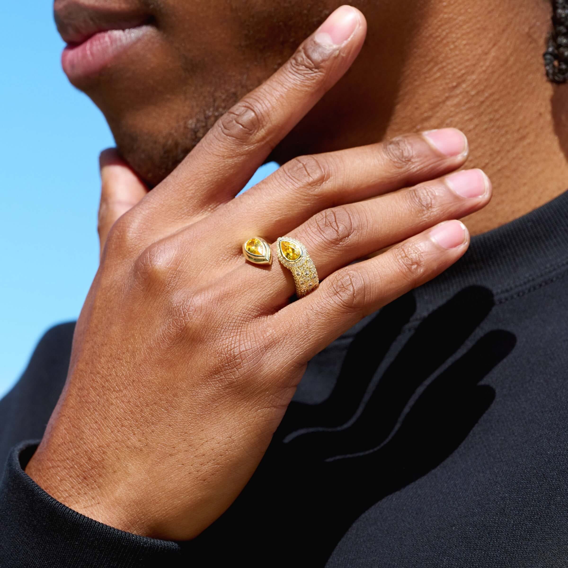 GLD Men Double Pear Canary Ring in Yellow Gold Vermeil