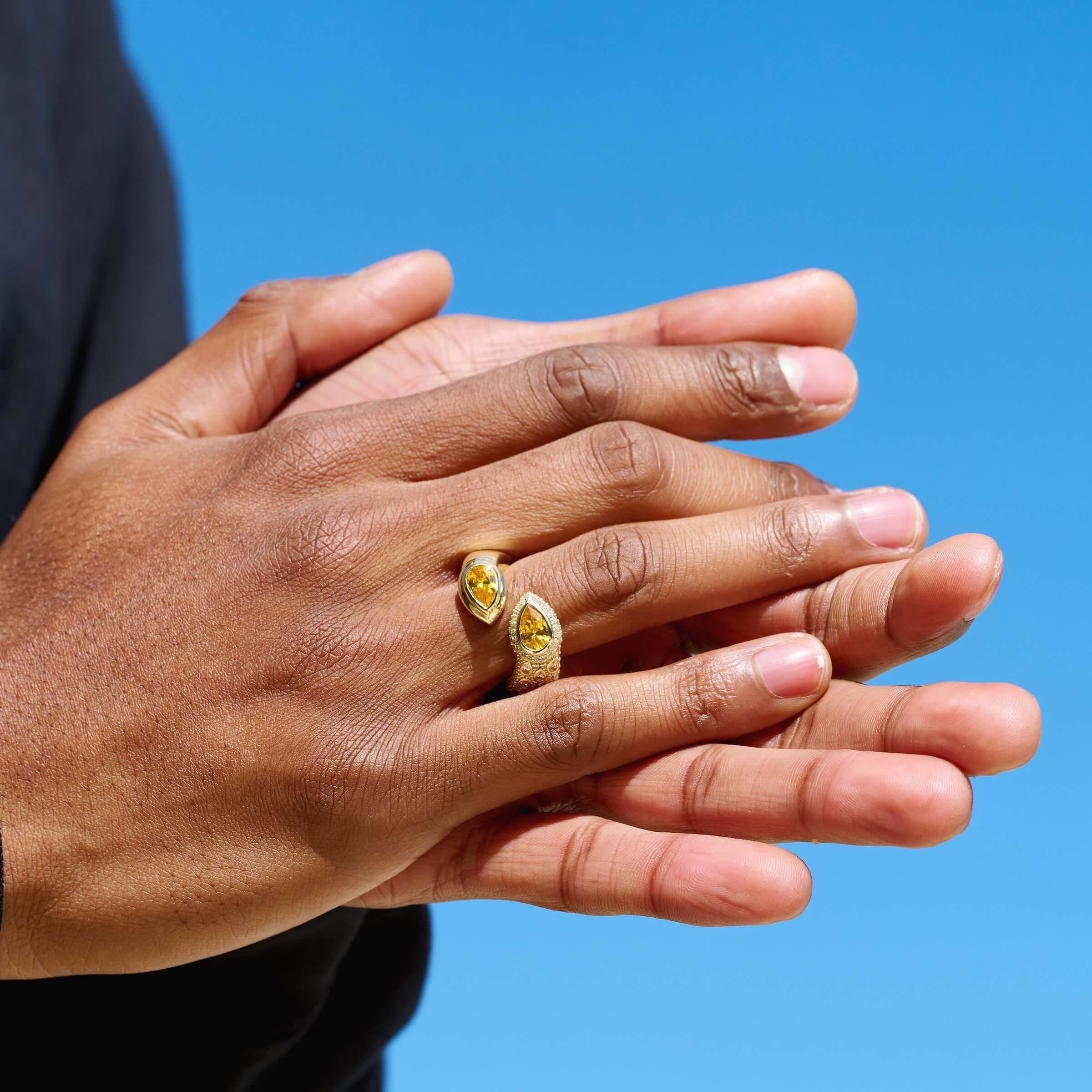 GLD Men Double Pear Canary Ring in Yellow Gold Vermeil