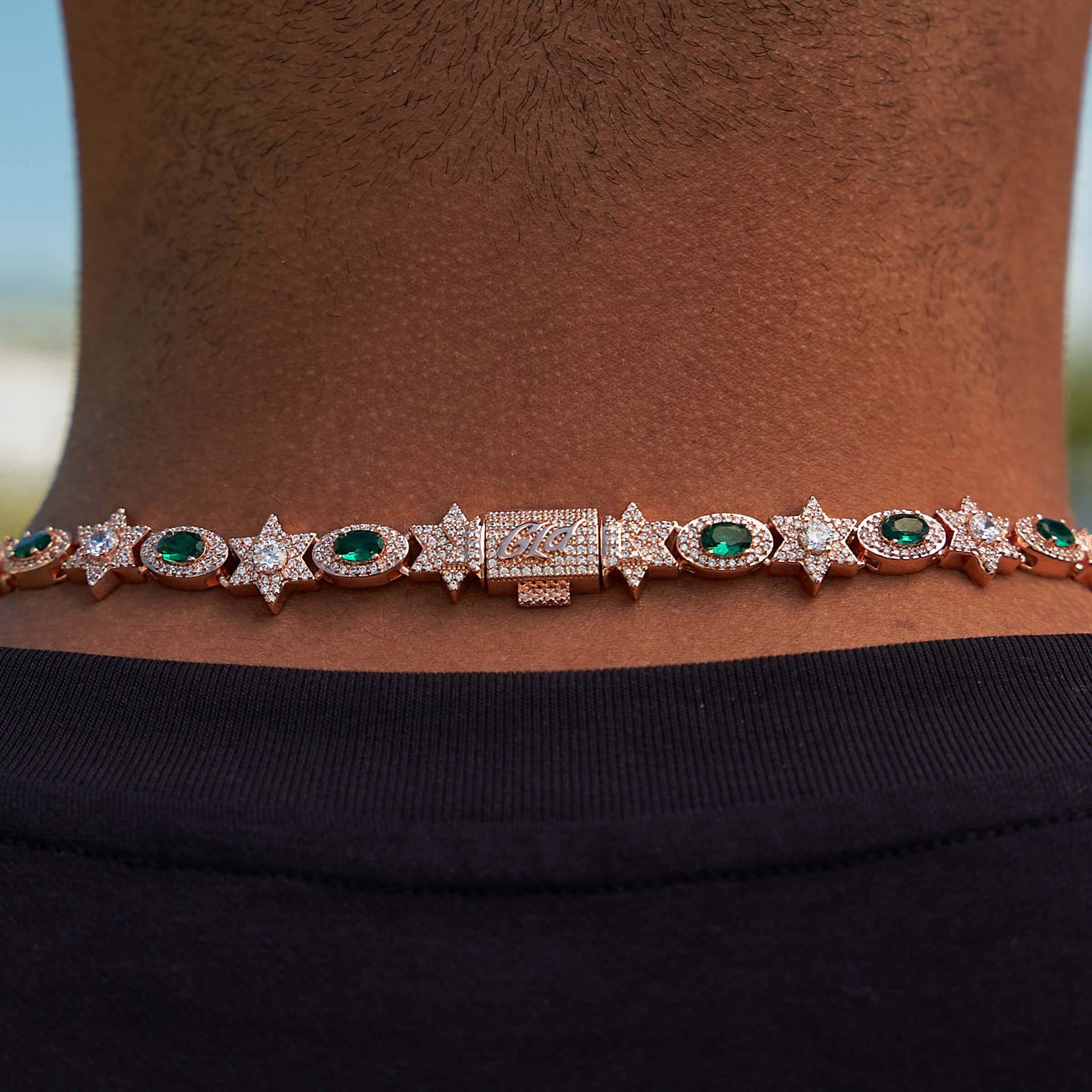 GLD Men Iced Star Oval Emerald Chain in Rose Gold - 12 mm