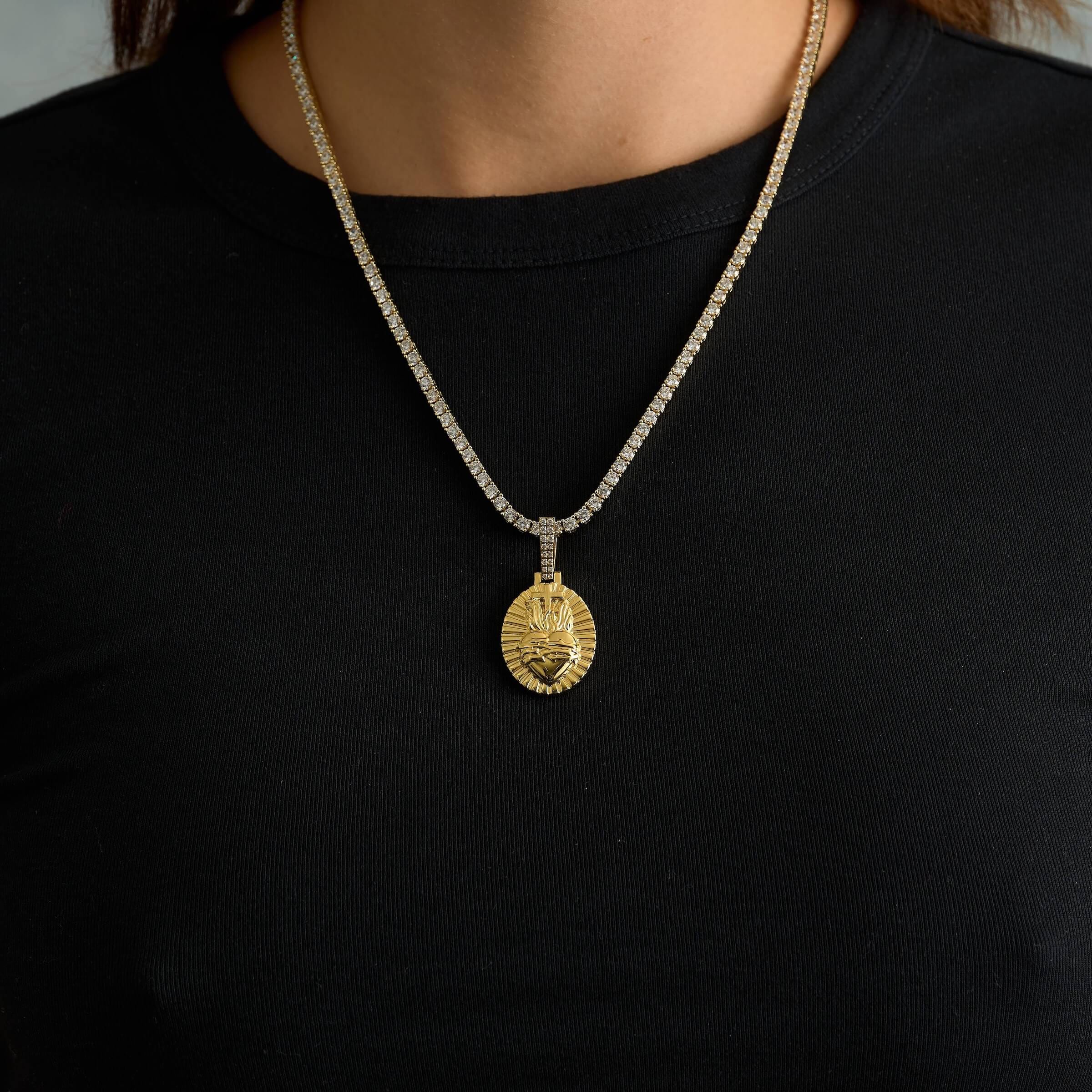 GLD Women Simple Fire Heart Cross Pendant in Yellow Gold