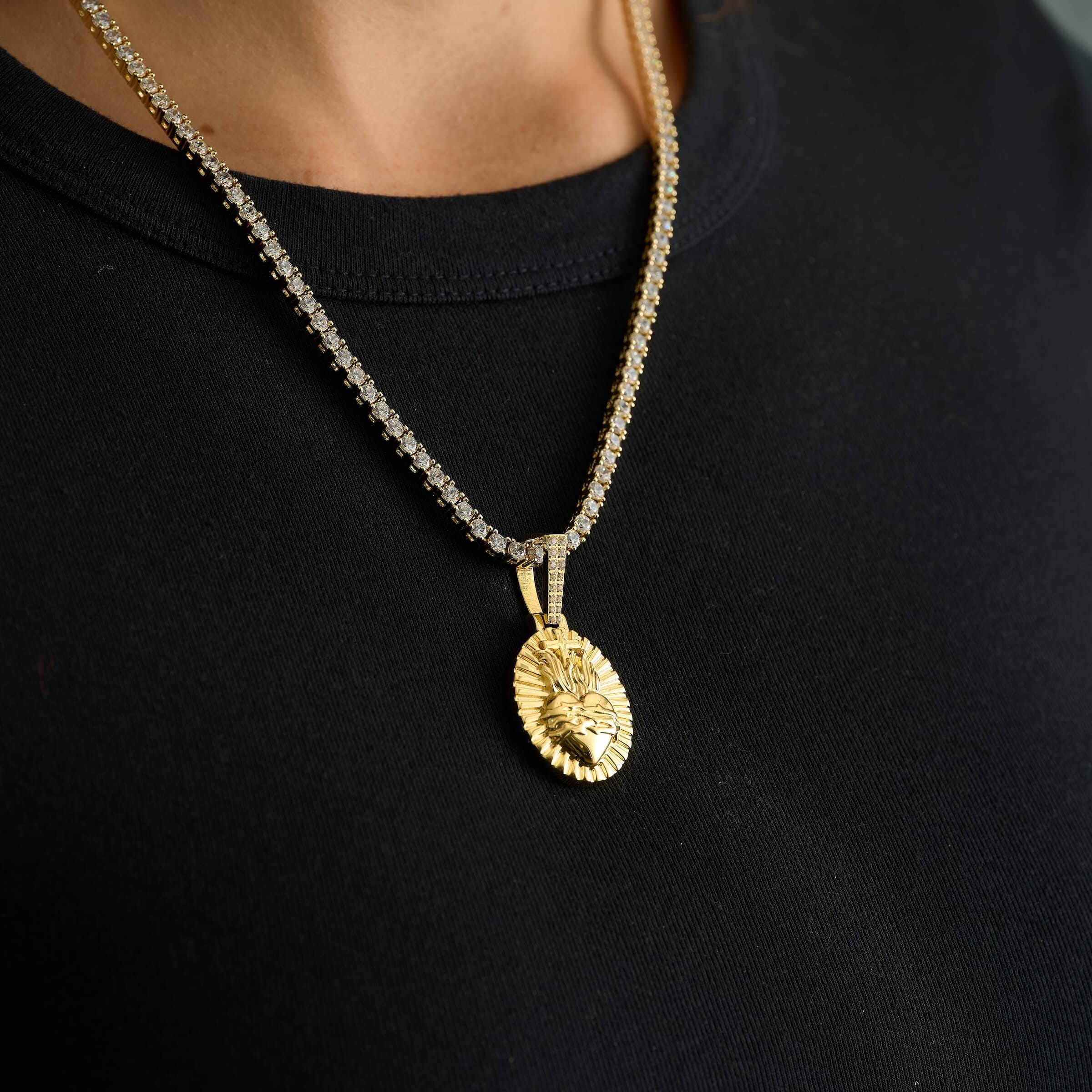 GLD Women Simple Fire Heart Cross Pendant in Yellow Gold