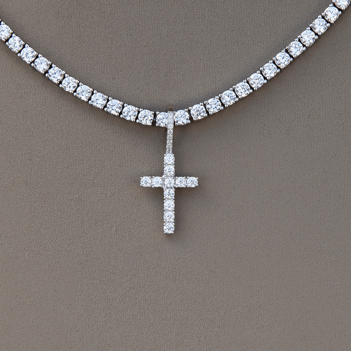 GLD Women Moissanite Diamond Cross Micro Pendant in Sterling Silver