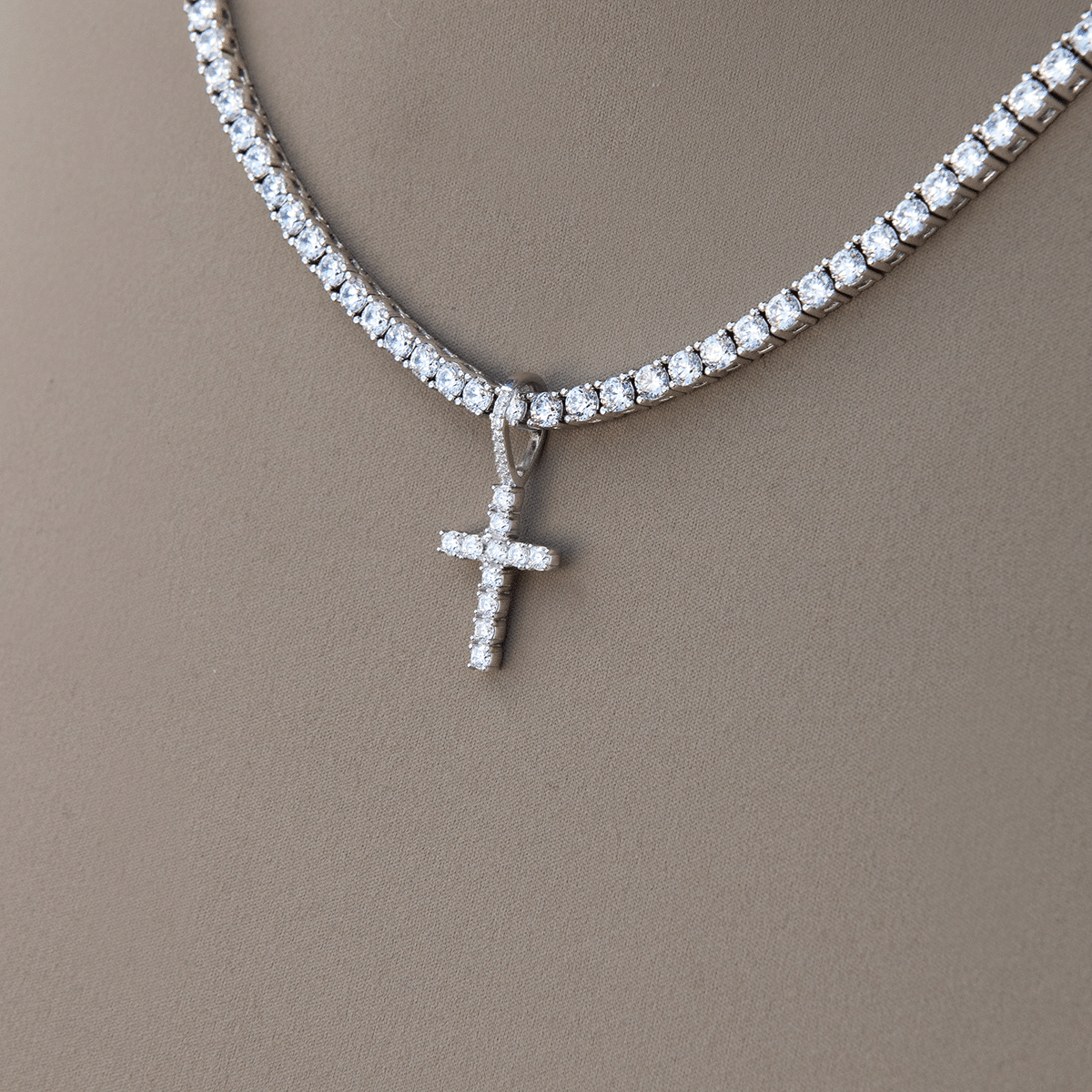 GLD Women Moissanite Diamond Cross Micro Pendant in Sterling Silver